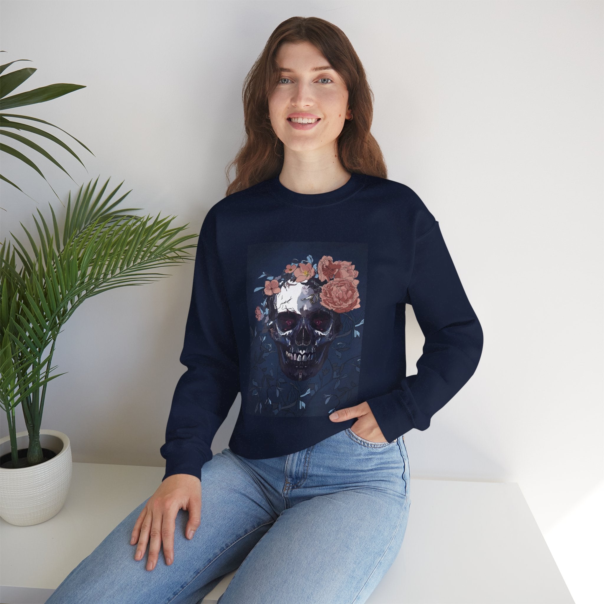 Cozy Floral Skull Sweatshirt