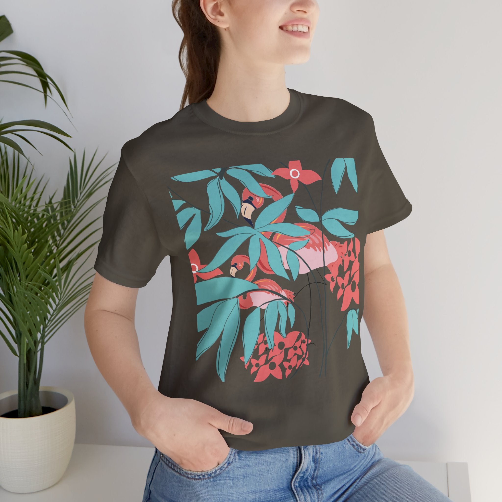 Floral Flamingo Short Sleeve Unisex Cotton T-Shirt
