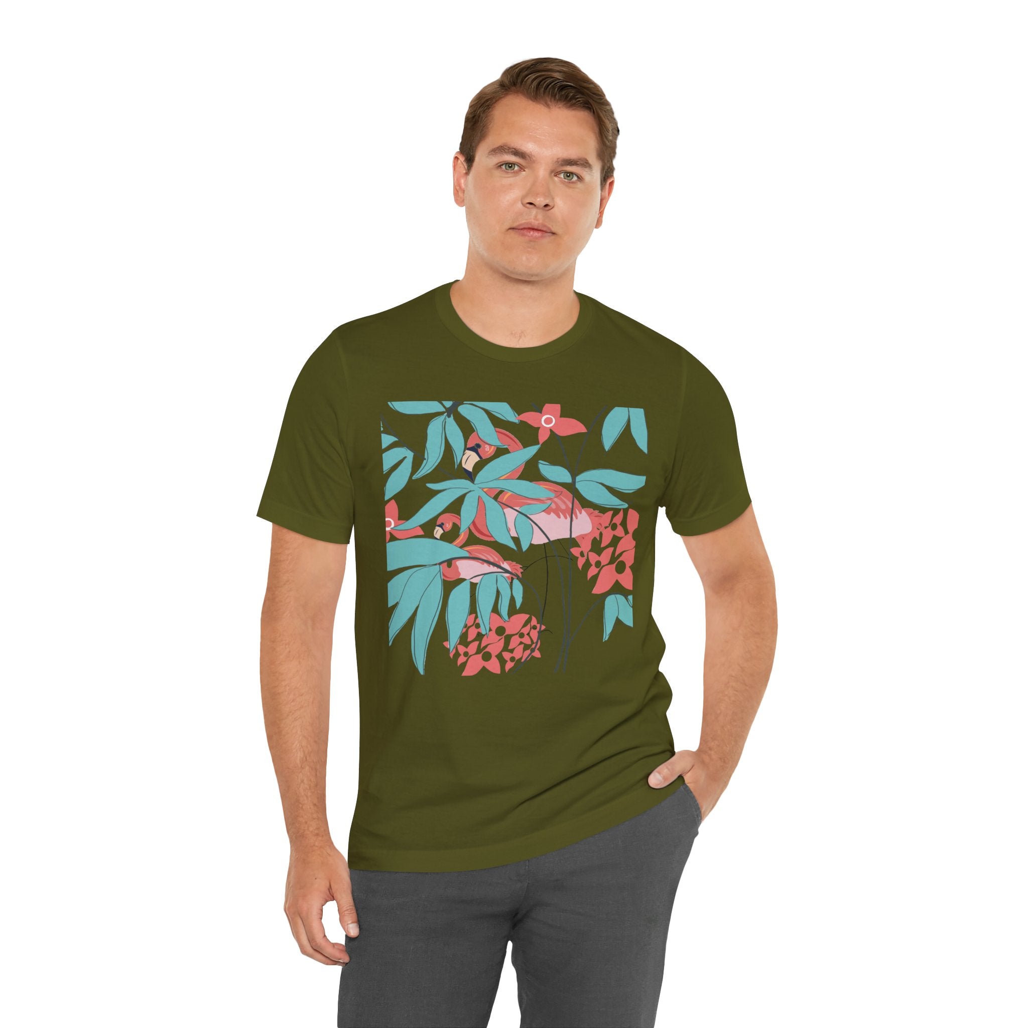Floral Flamingo Short Sleeve Unisex Cotton T-Shirt