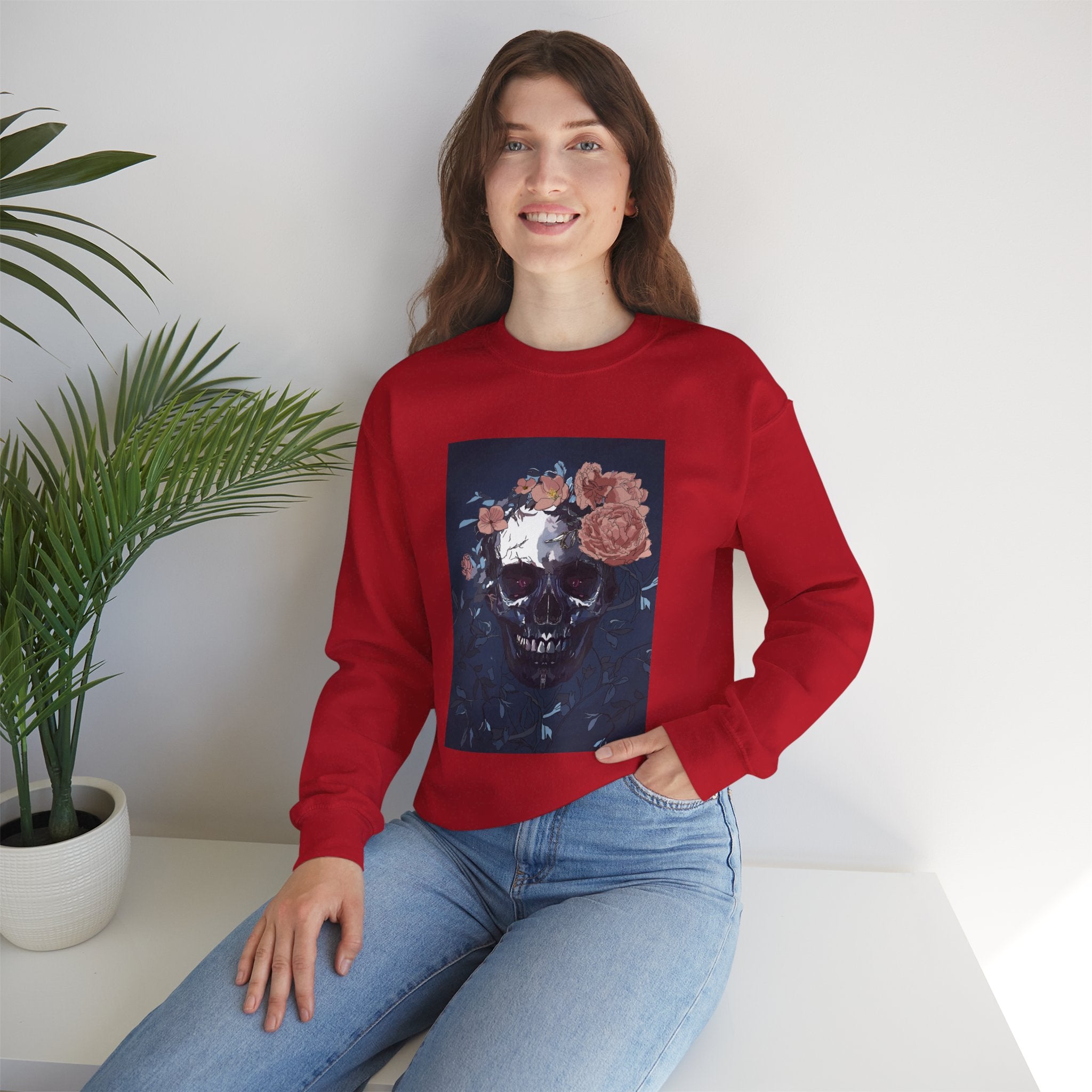 Cozy Floral Skull Sweatshirt