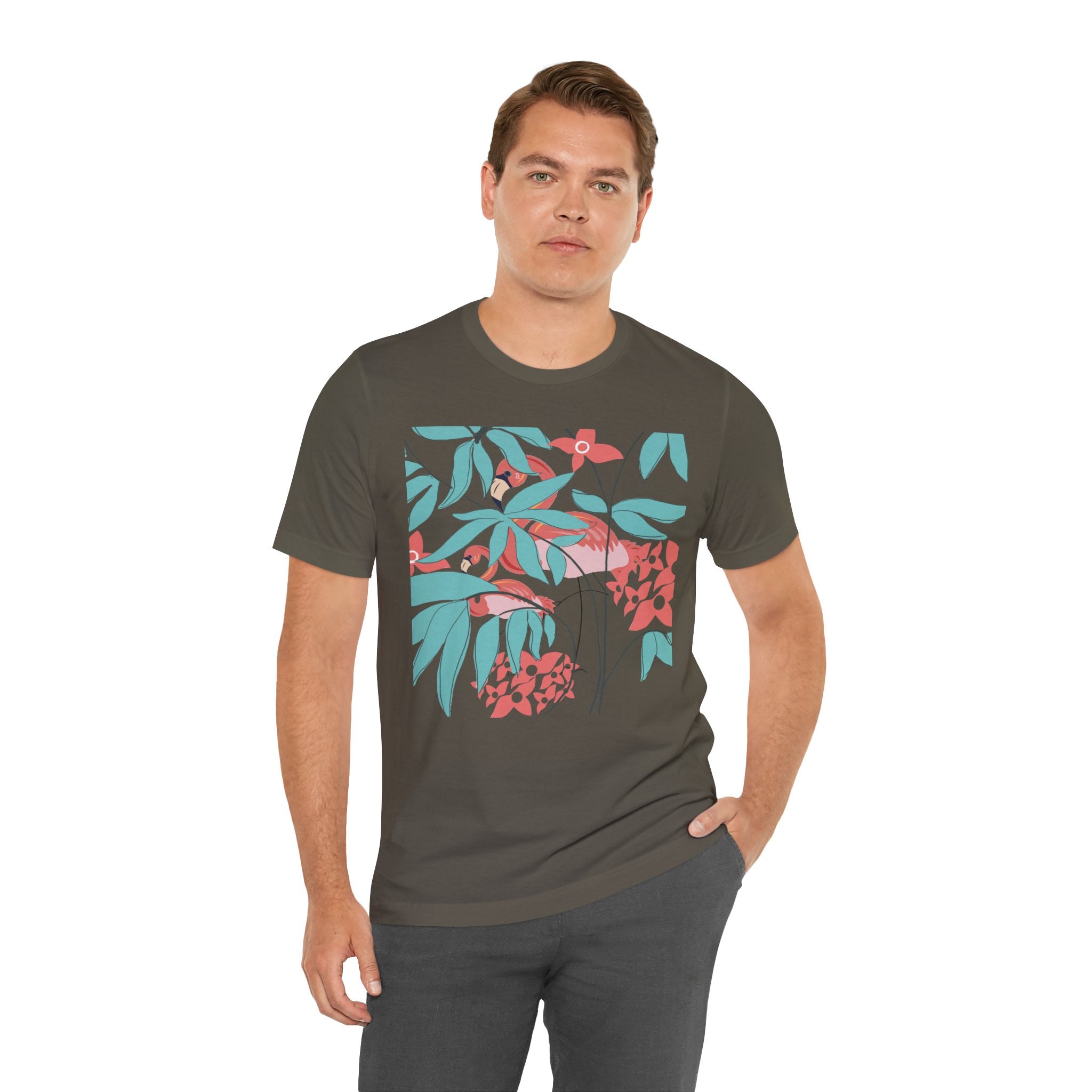 Floral Flamingo Short Sleeve Unisex Cotton T-Shirt