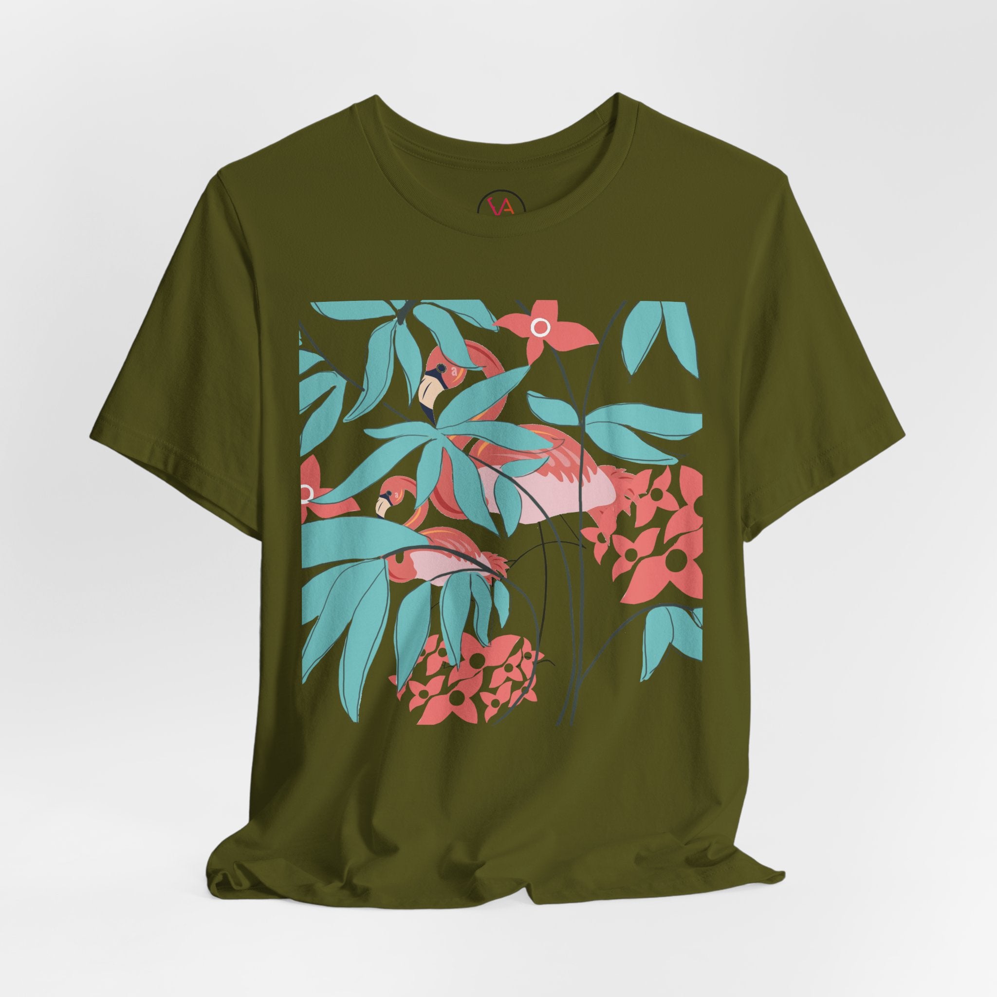 Floral Flamingo Short Sleeve Unisex Cotton T-Shirt