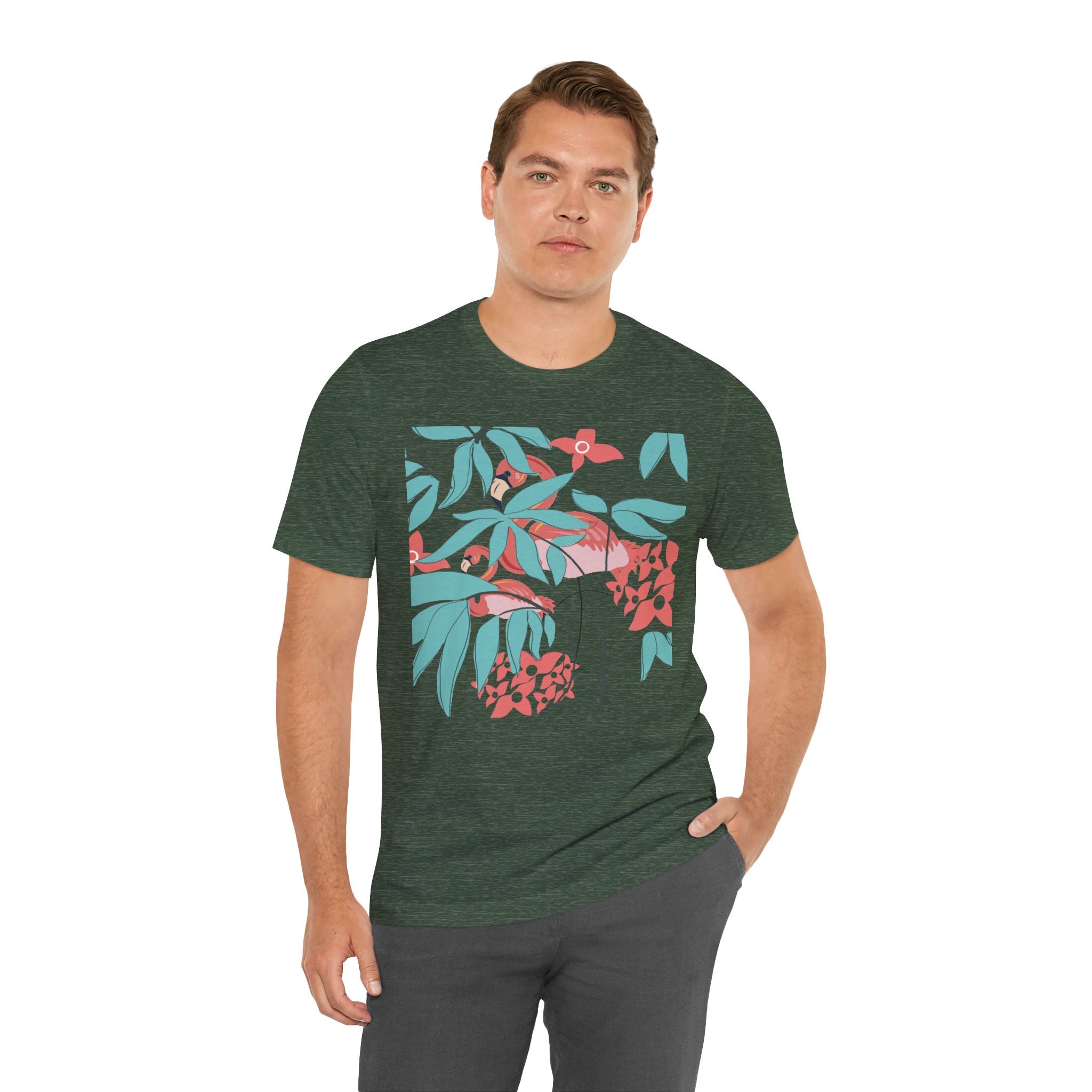 Floral Flamingo Short Sleeve Unisex Cotton T-Shirt