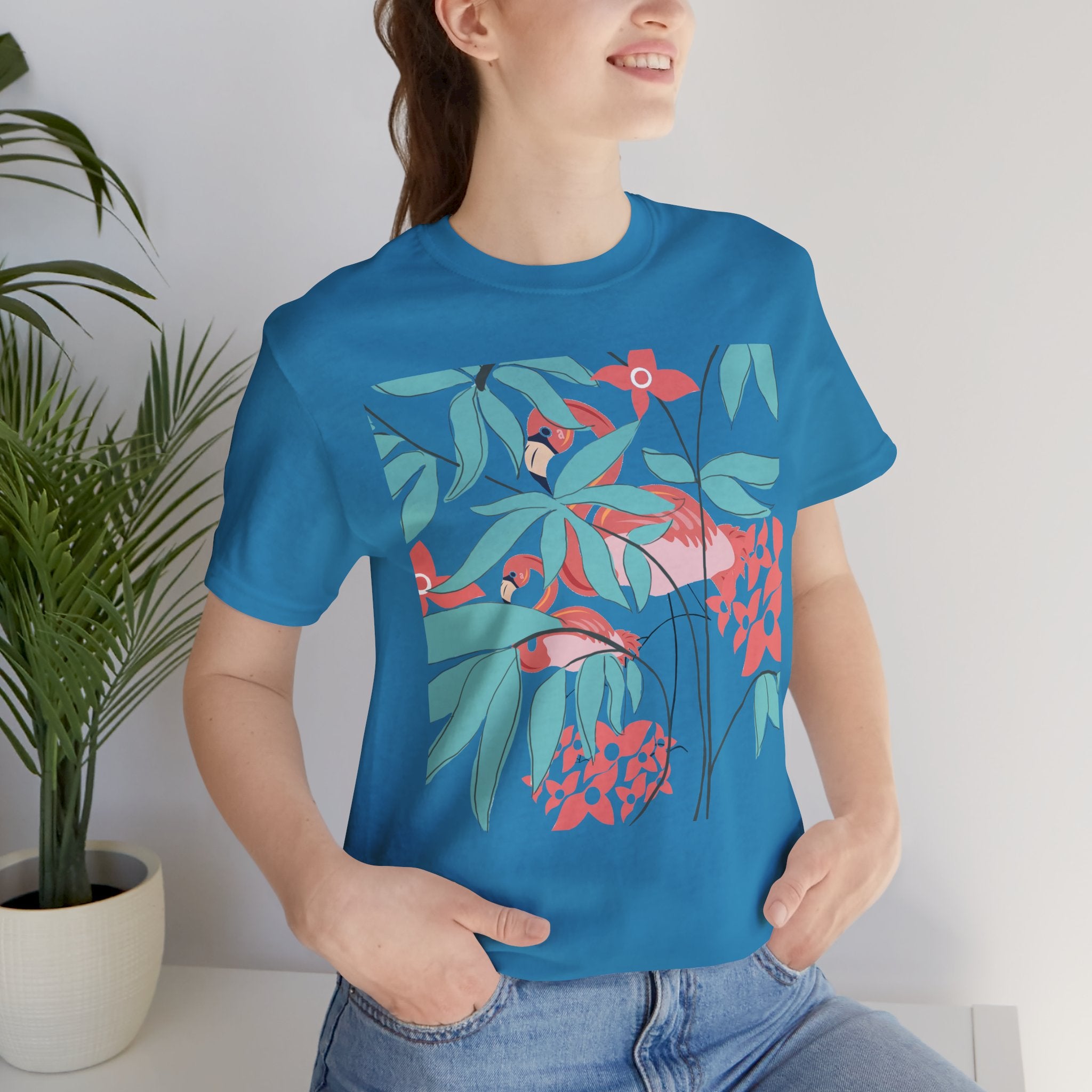 Floral Flamingo Short Sleeve Unisex Cotton T-Shirt