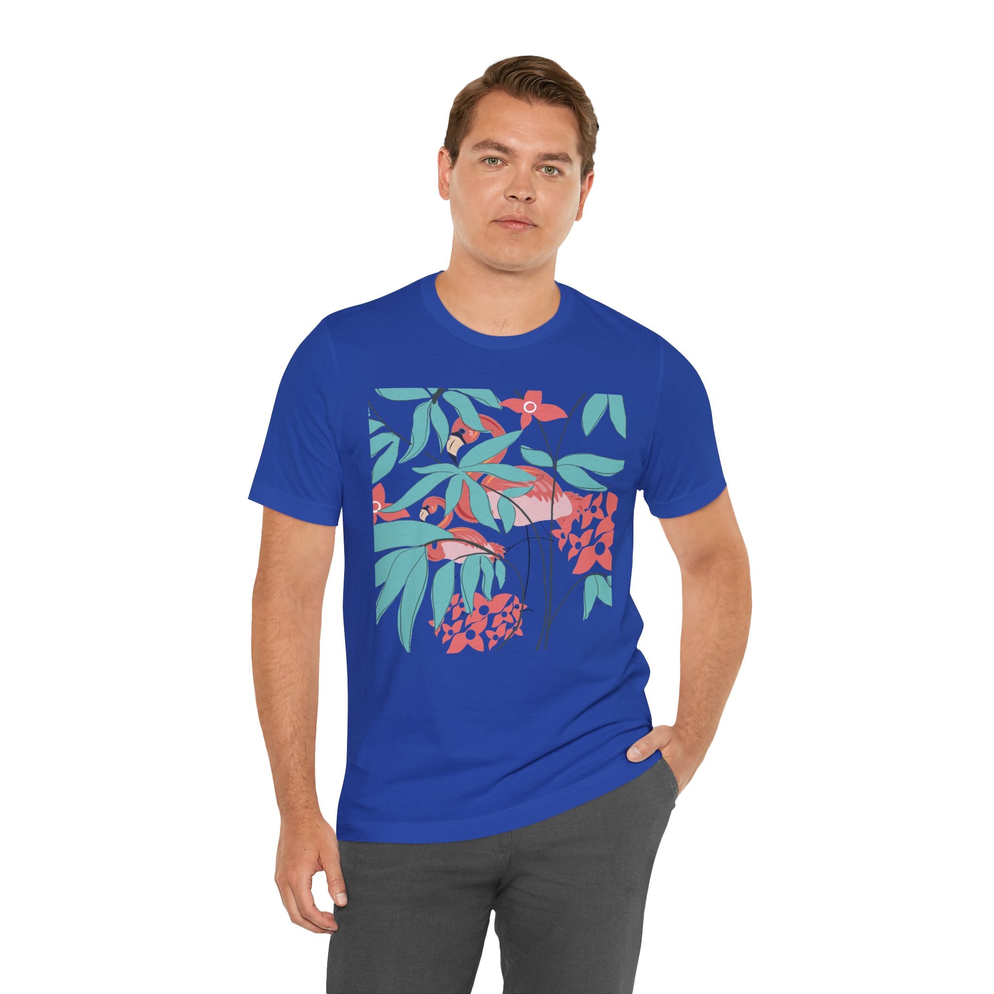 Floral Flamingo Short Sleeve Unisex Cotton T-Shirt