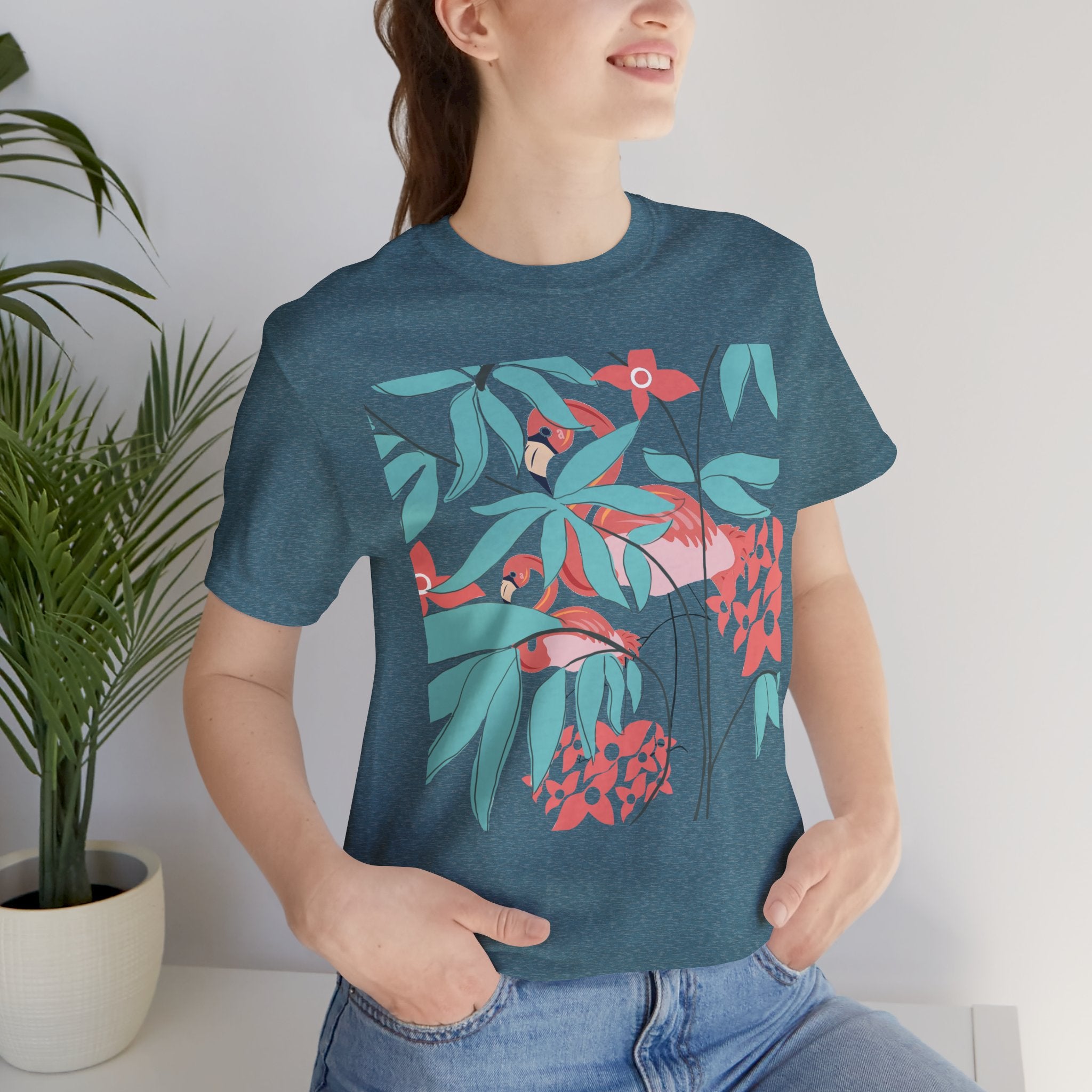 Floral Flamingo Short Sleeve Unisex Cotton T-Shirt