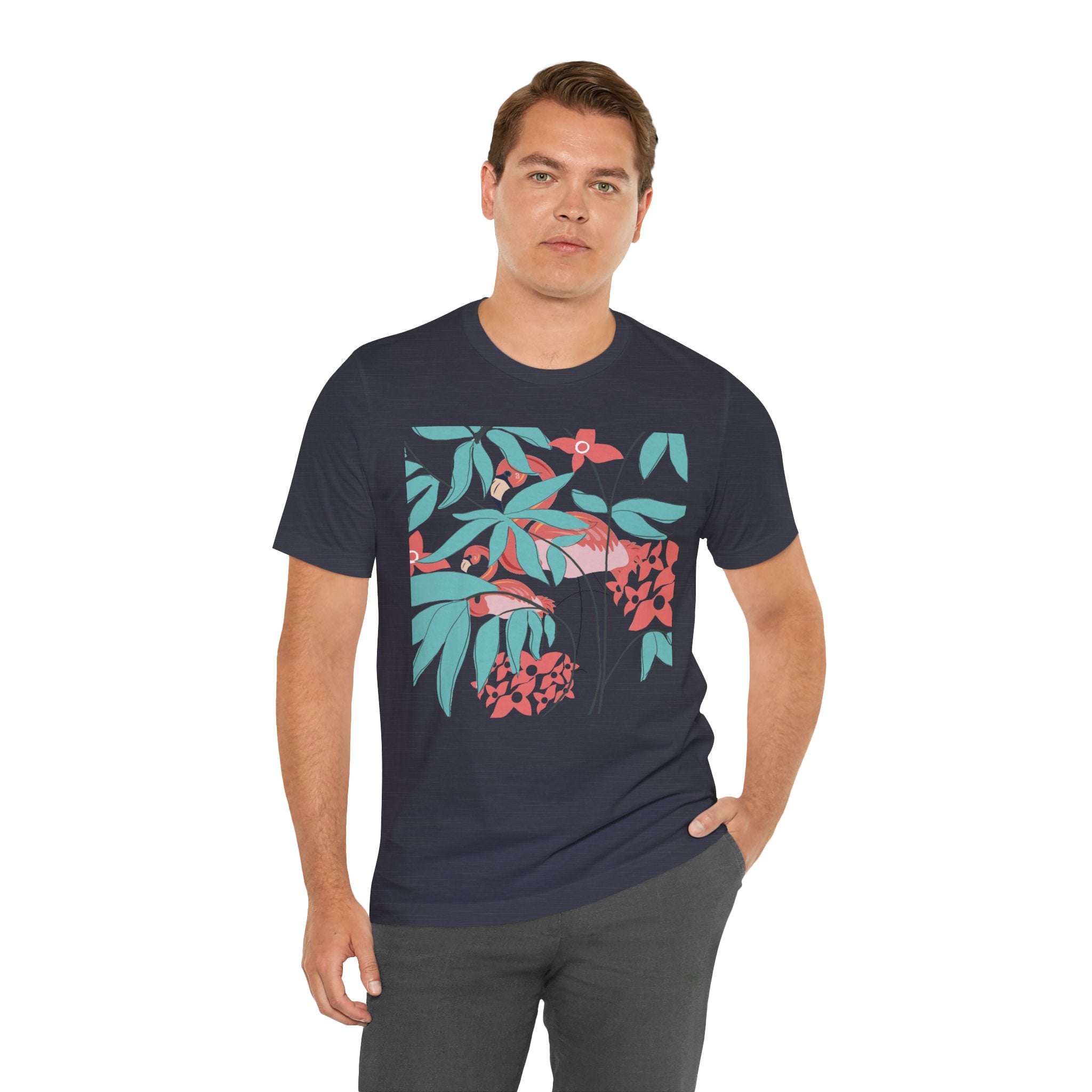 Floral Flamingo Short Sleeve Unisex Cotton T-Shirt
