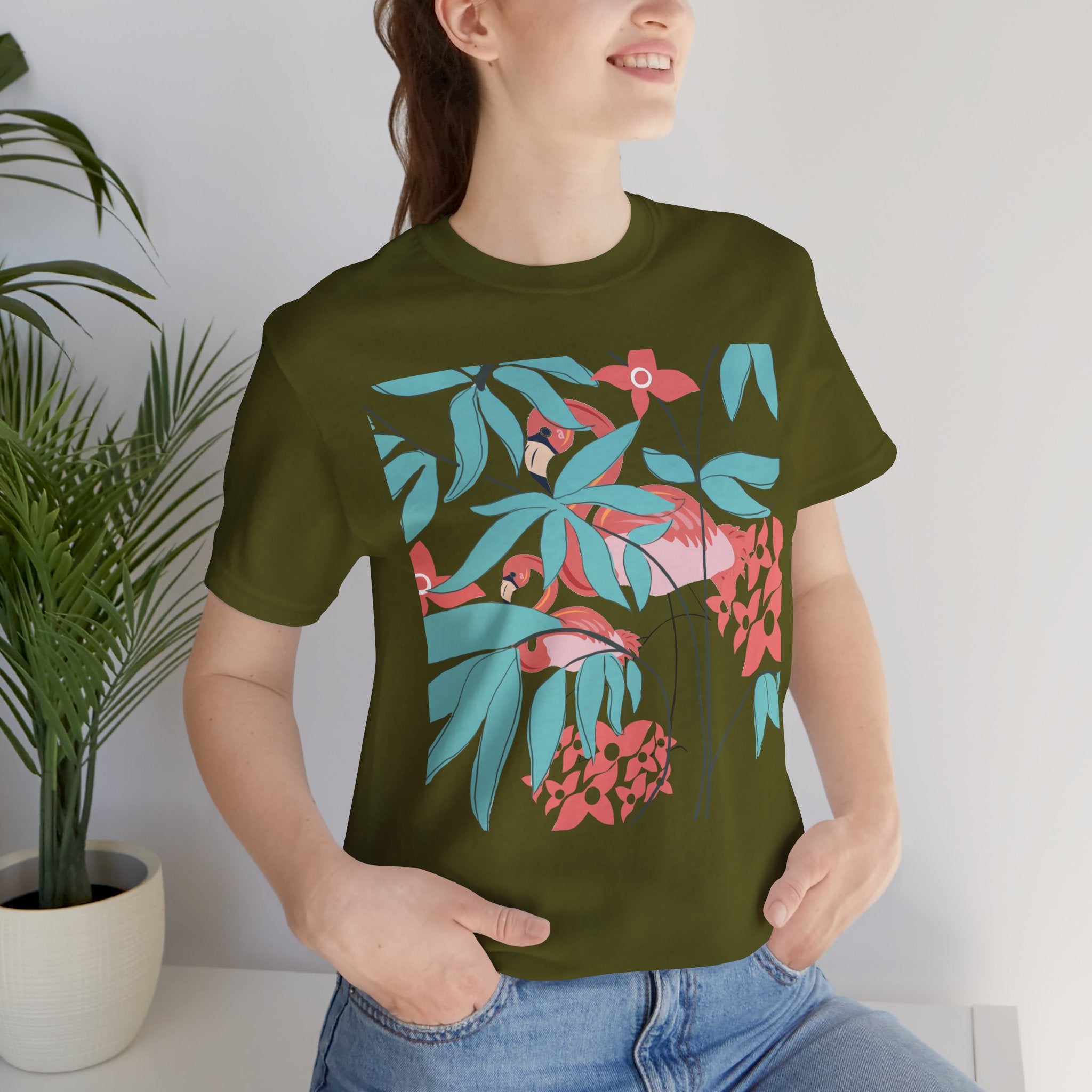 Floral Flamingo Short Sleeve Unisex Cotton T-Shirt