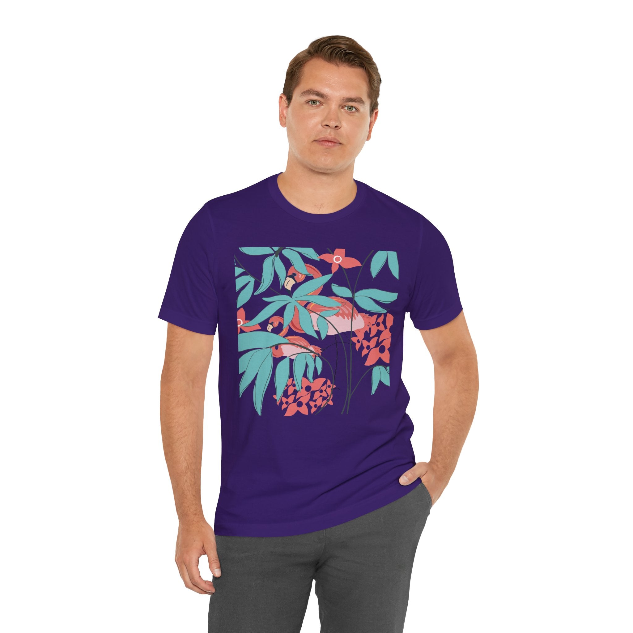Floral Flamingo Short Sleeve Unisex Cotton T-Shirt