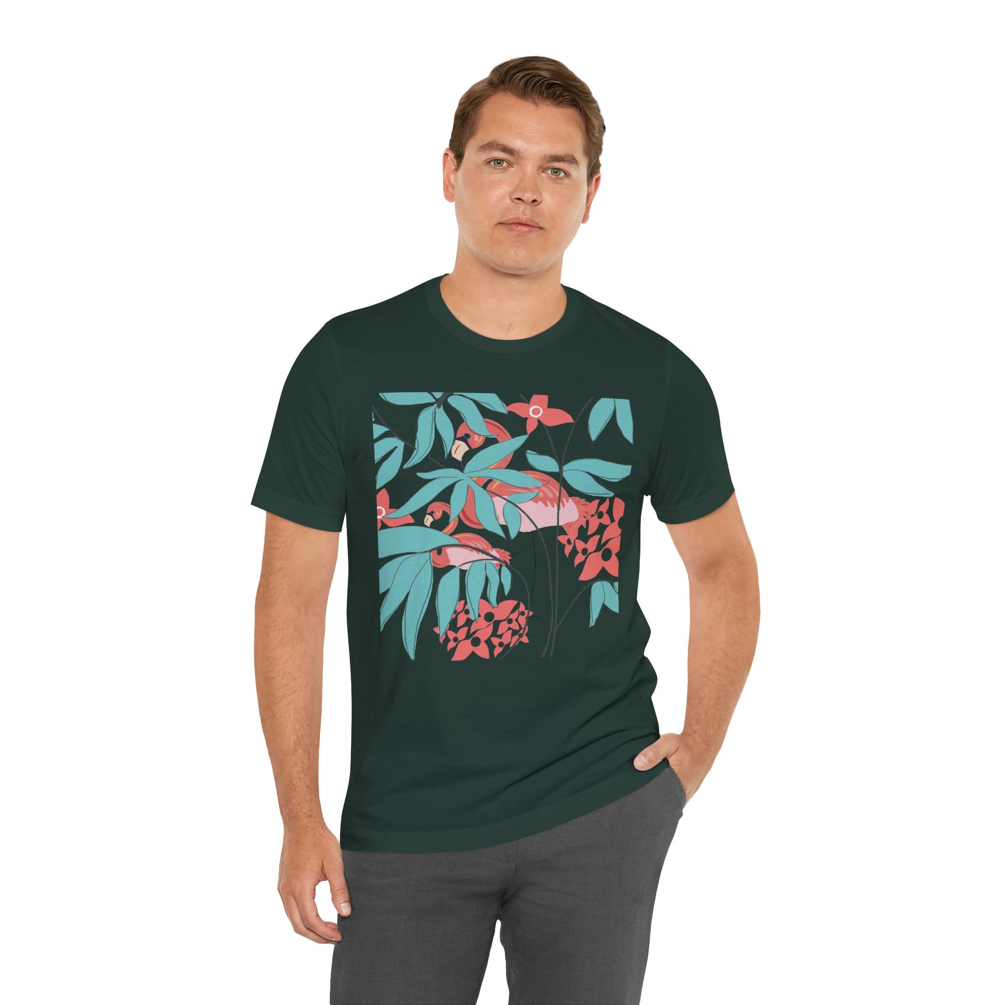 Floral Flamingo Short Sleeve Unisex Cotton T-Shirt
