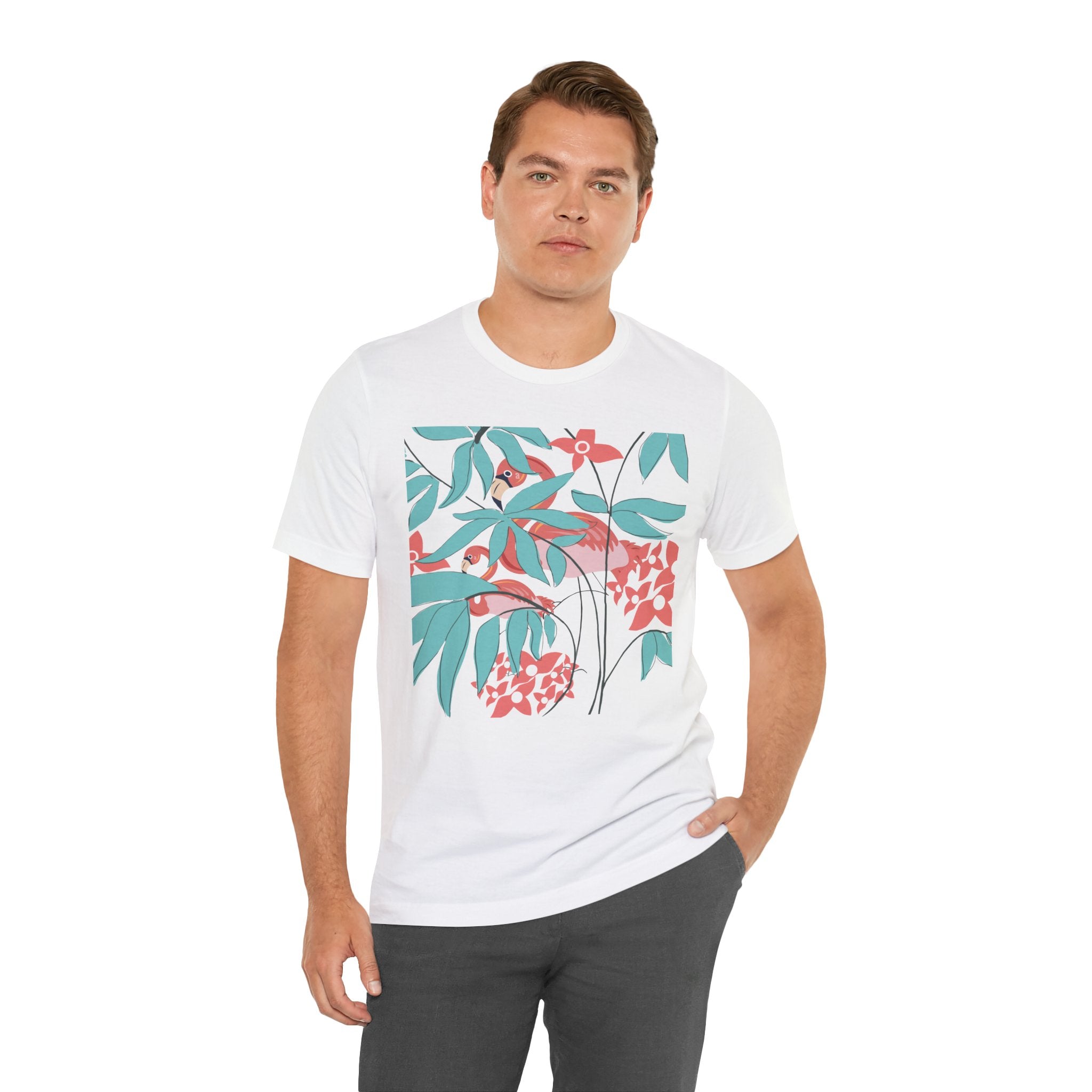 Floral Flamingo Short Sleeve Unisex Cotton T-Shirt