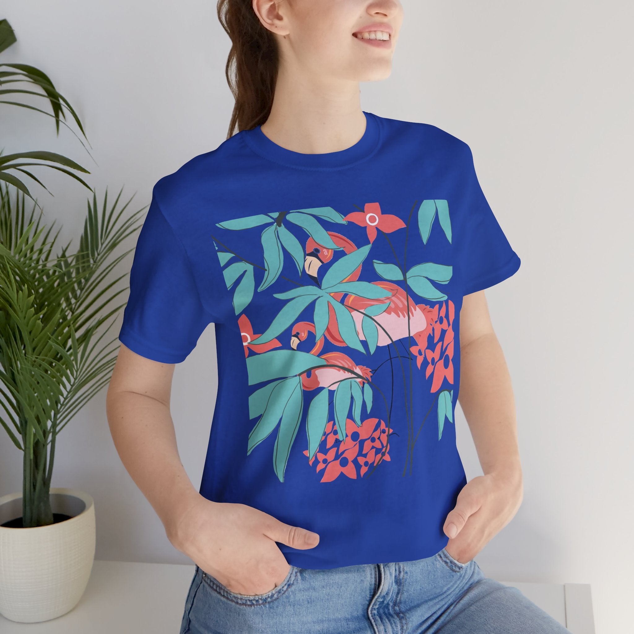Floral Flamingo Short Sleeve Unisex Cotton T-Shirt