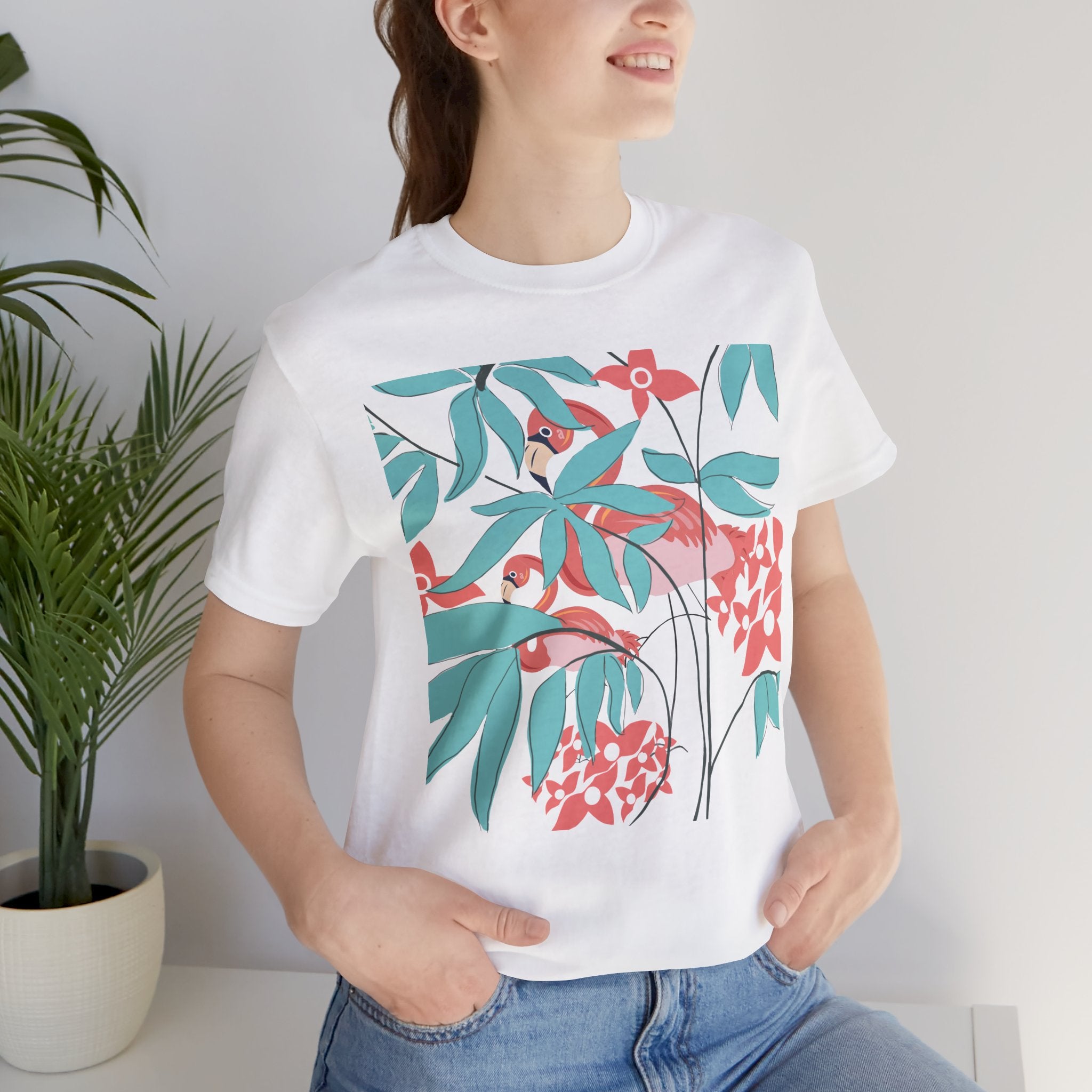 Floral Flamingo Short Sleeve Unisex Cotton T-Shirt