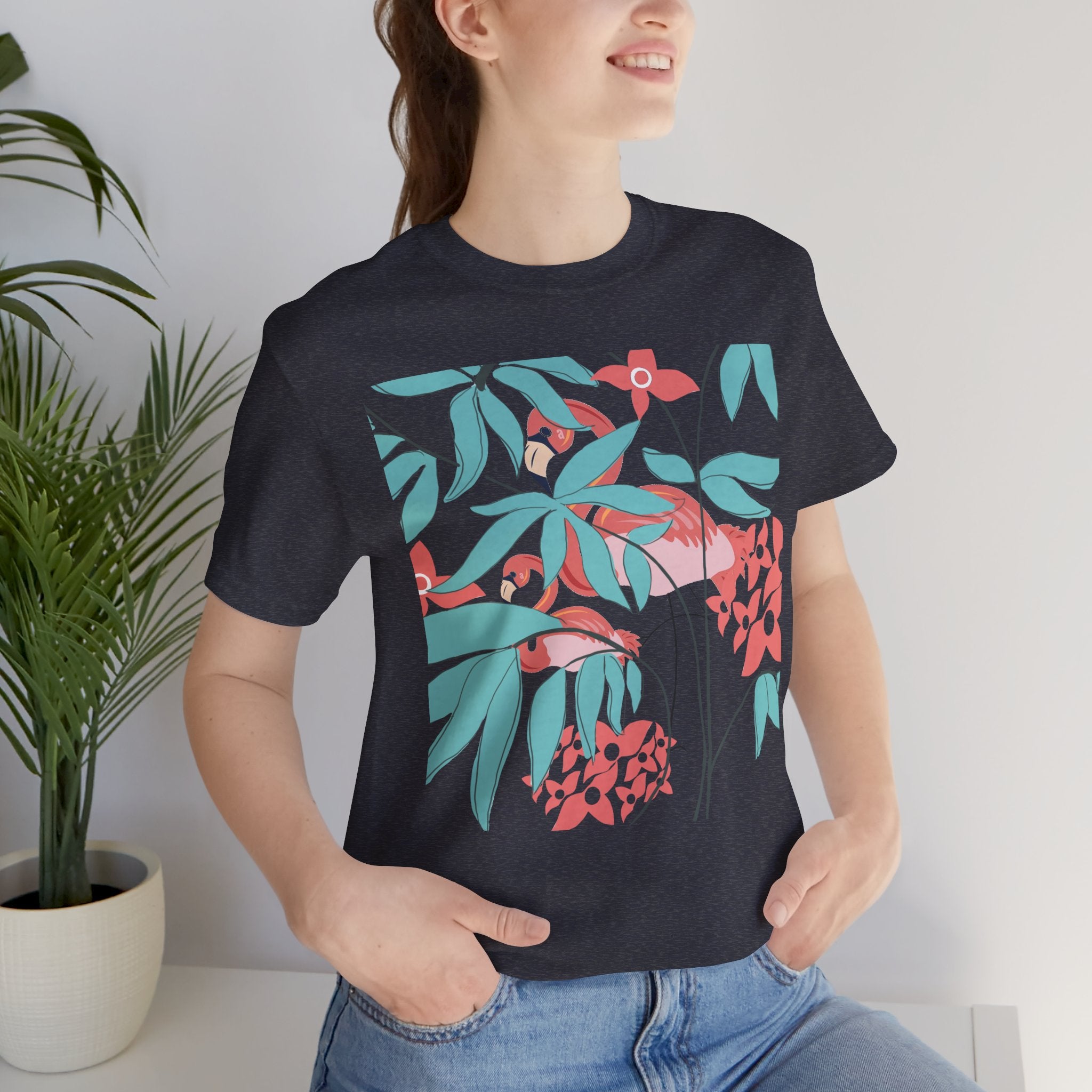 Floral Flamingo Short Sleeve Unisex Cotton T-Shirt