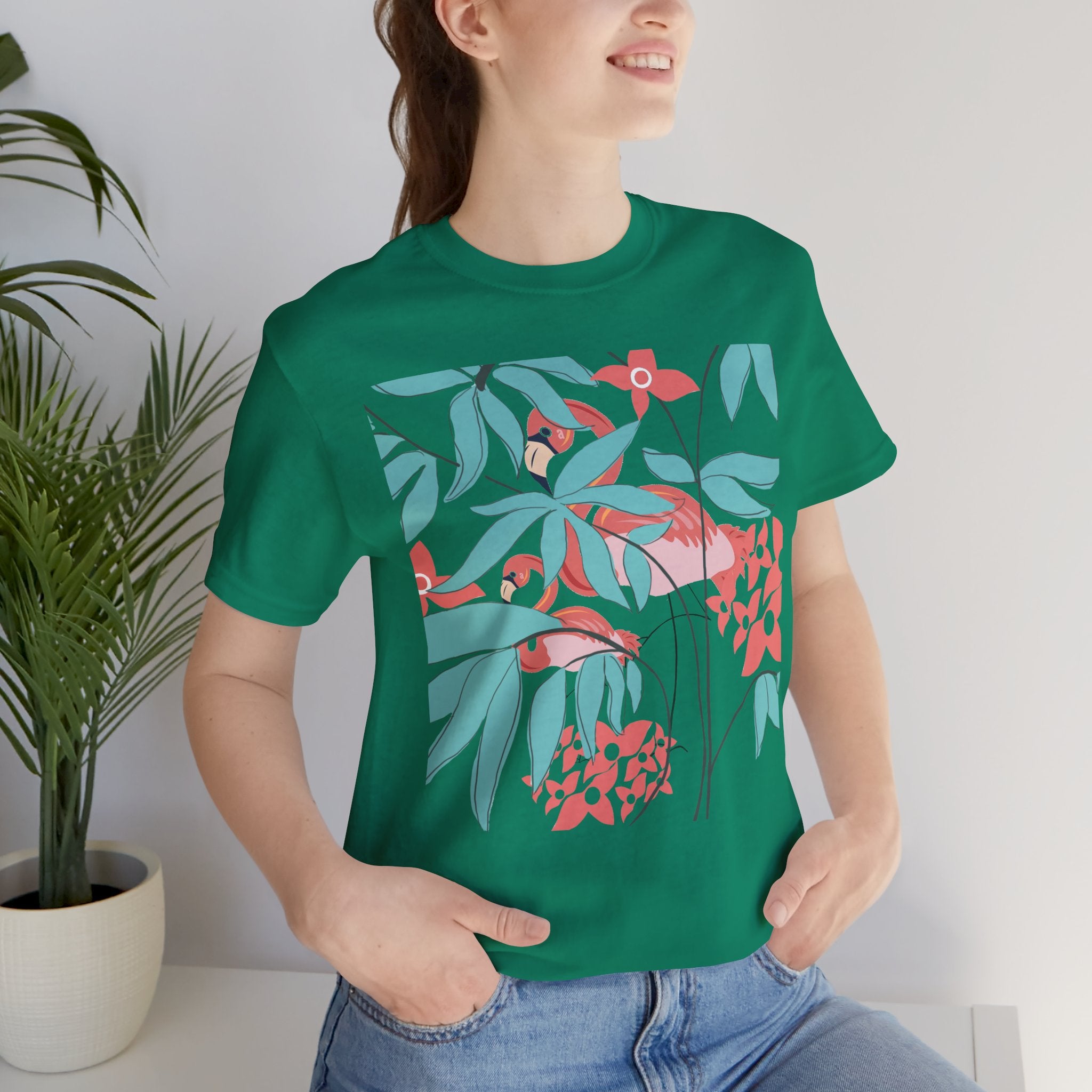 Floral Flamingo Short Sleeve Unisex Cotton T-Shirt