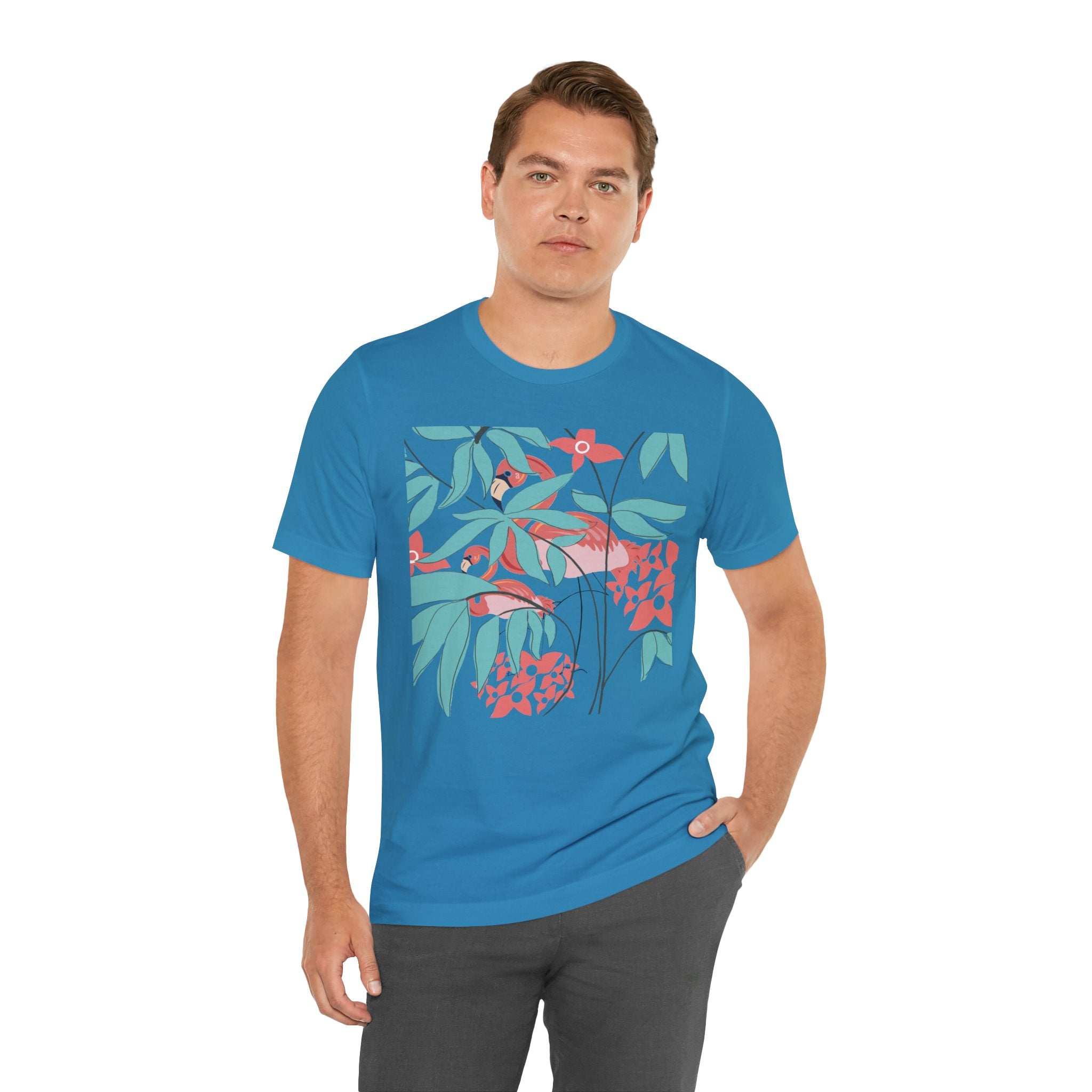 Floral Flamingo Short Sleeve Unisex Cotton T-Shirt