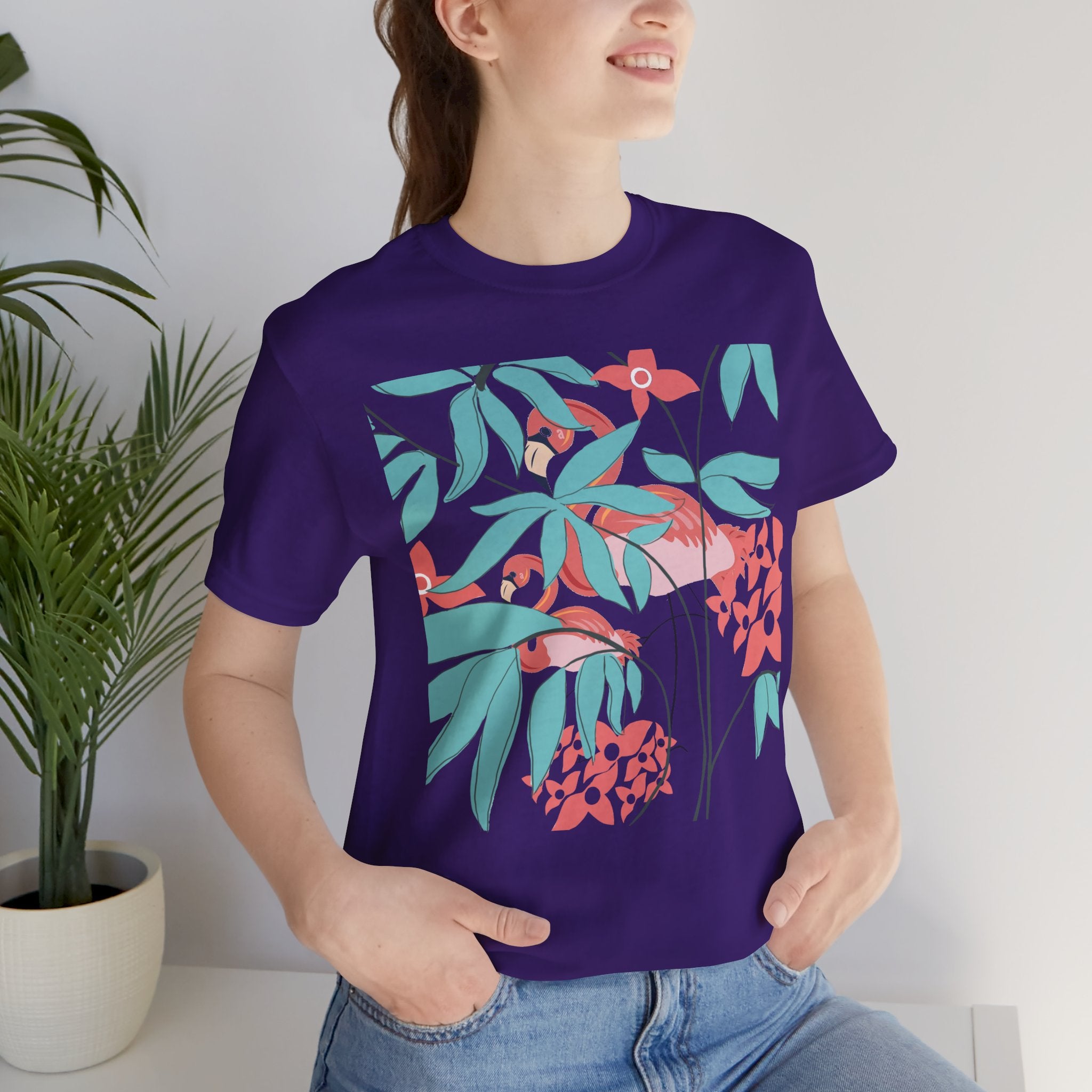 Floral Flamingo Short Sleeve Unisex Cotton T-Shirt