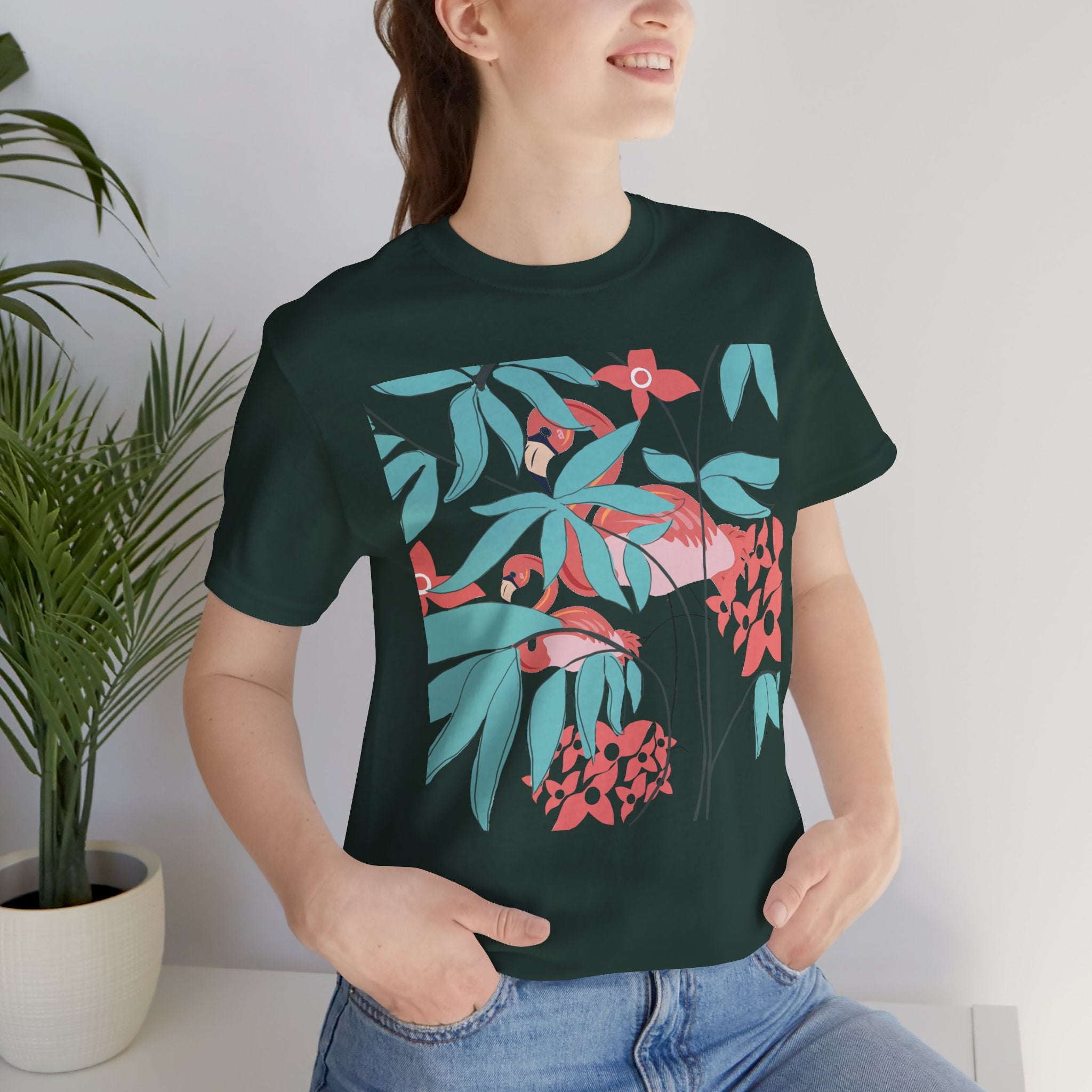Floral Flamingo Short Sleeve Unisex Cotton T-Shirt