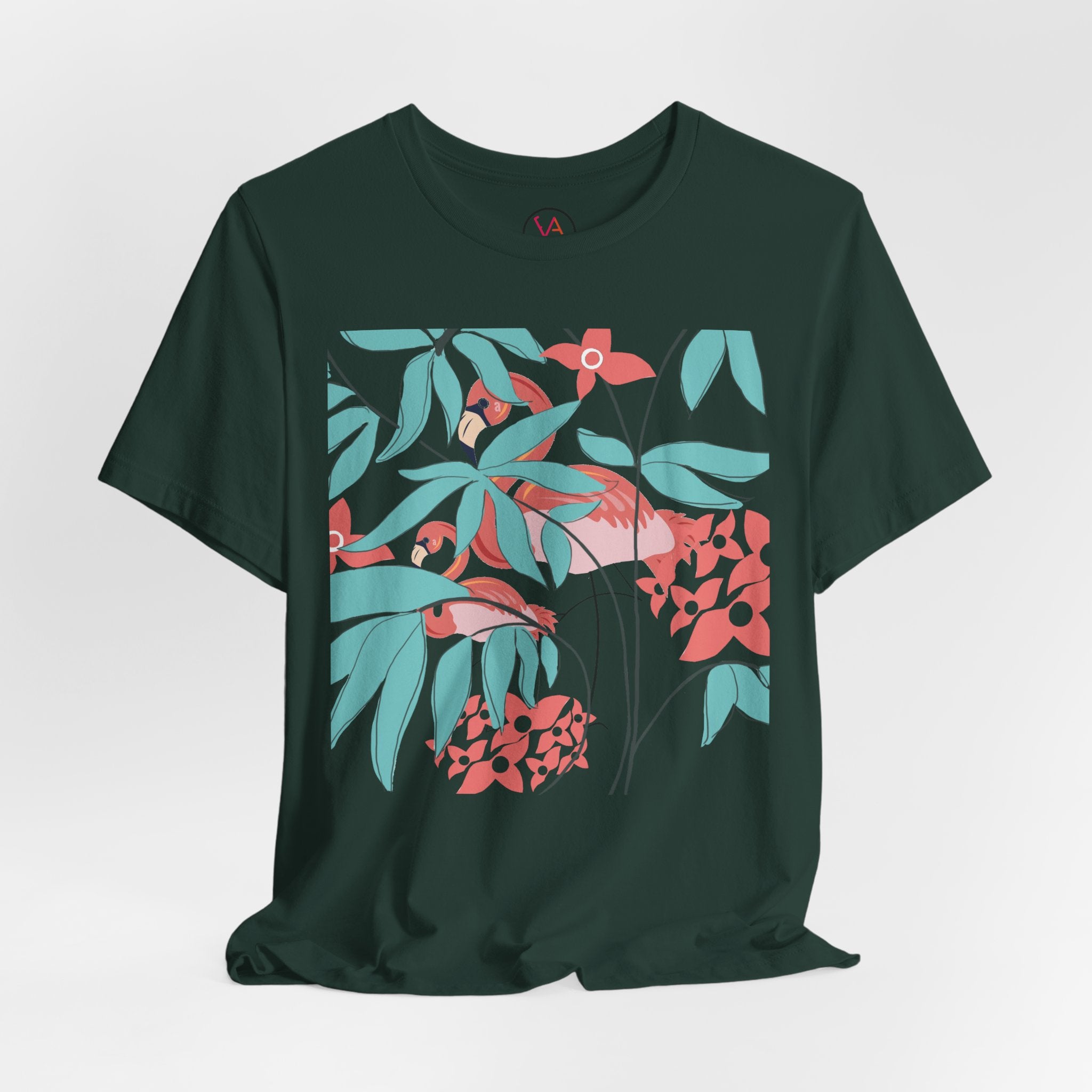 Floral Flamingo Short Sleeve Unisex Cotton T-Shirt