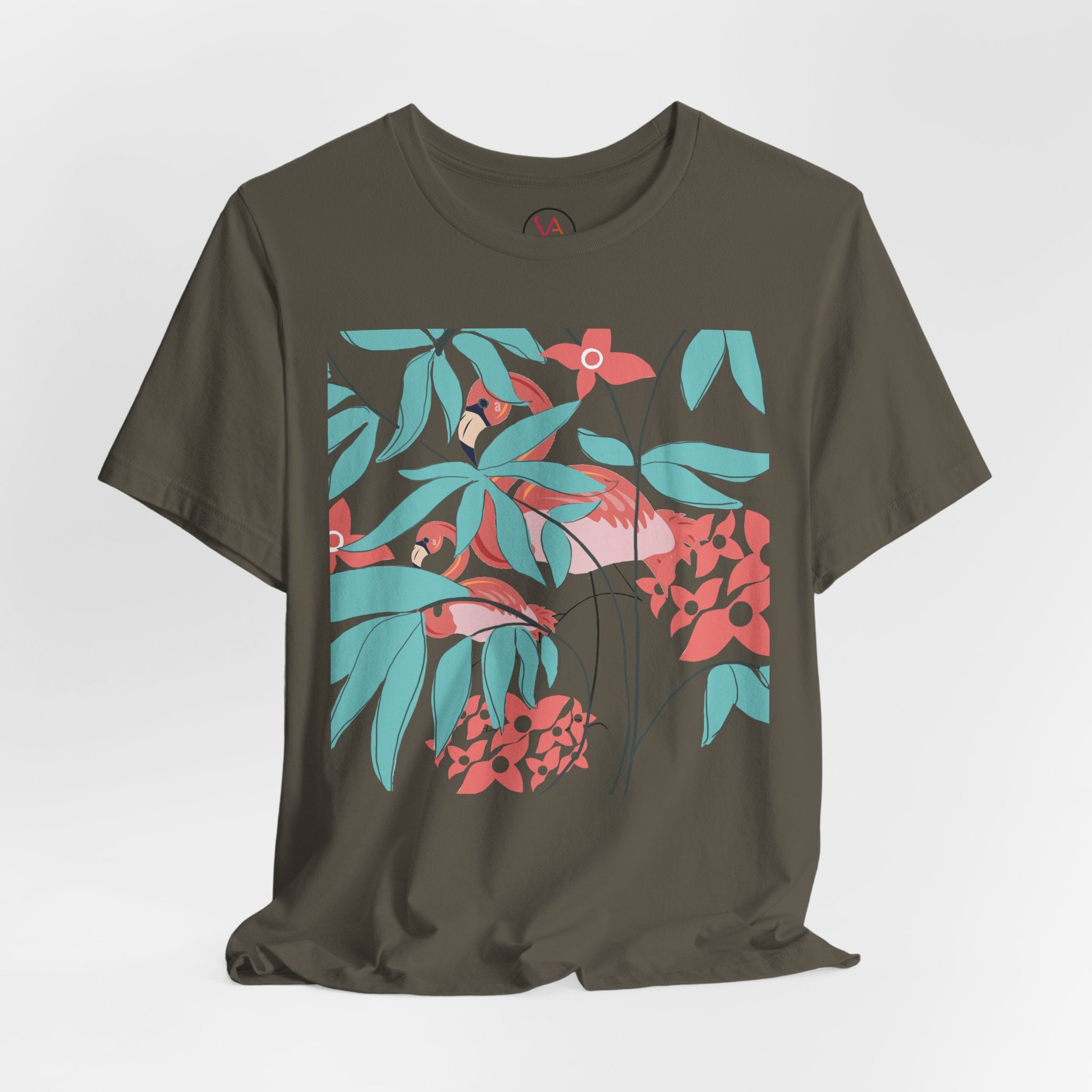 Floral Flamingo Short Sleeve Unisex Cotton T-Shirt