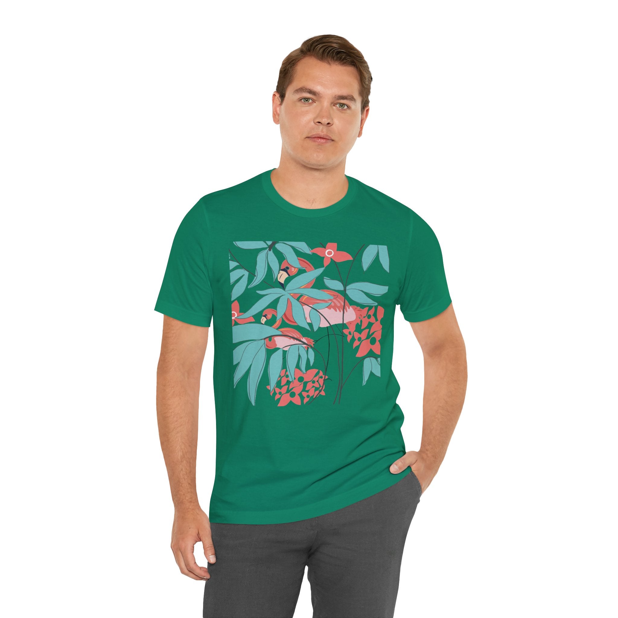 Floral Flamingo Short Sleeve Unisex Cotton T-Shirt