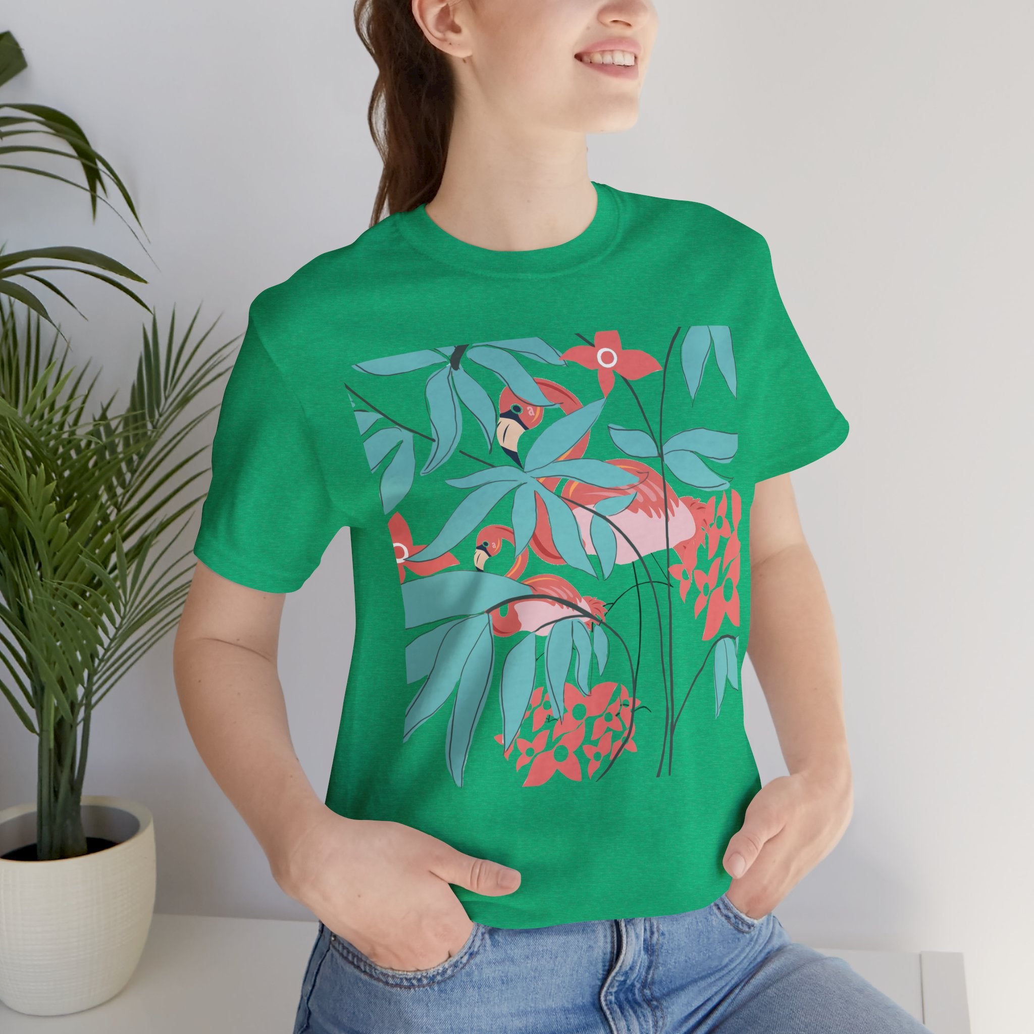 Floral Flamingo Short Sleeve Unisex Cotton T-Shirt