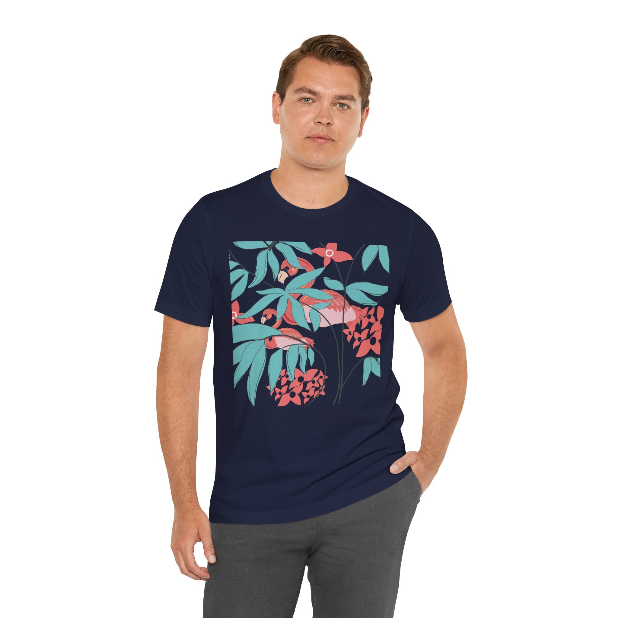 Floral Flamingo Short Sleeve Unisex Cotton T-Shirt