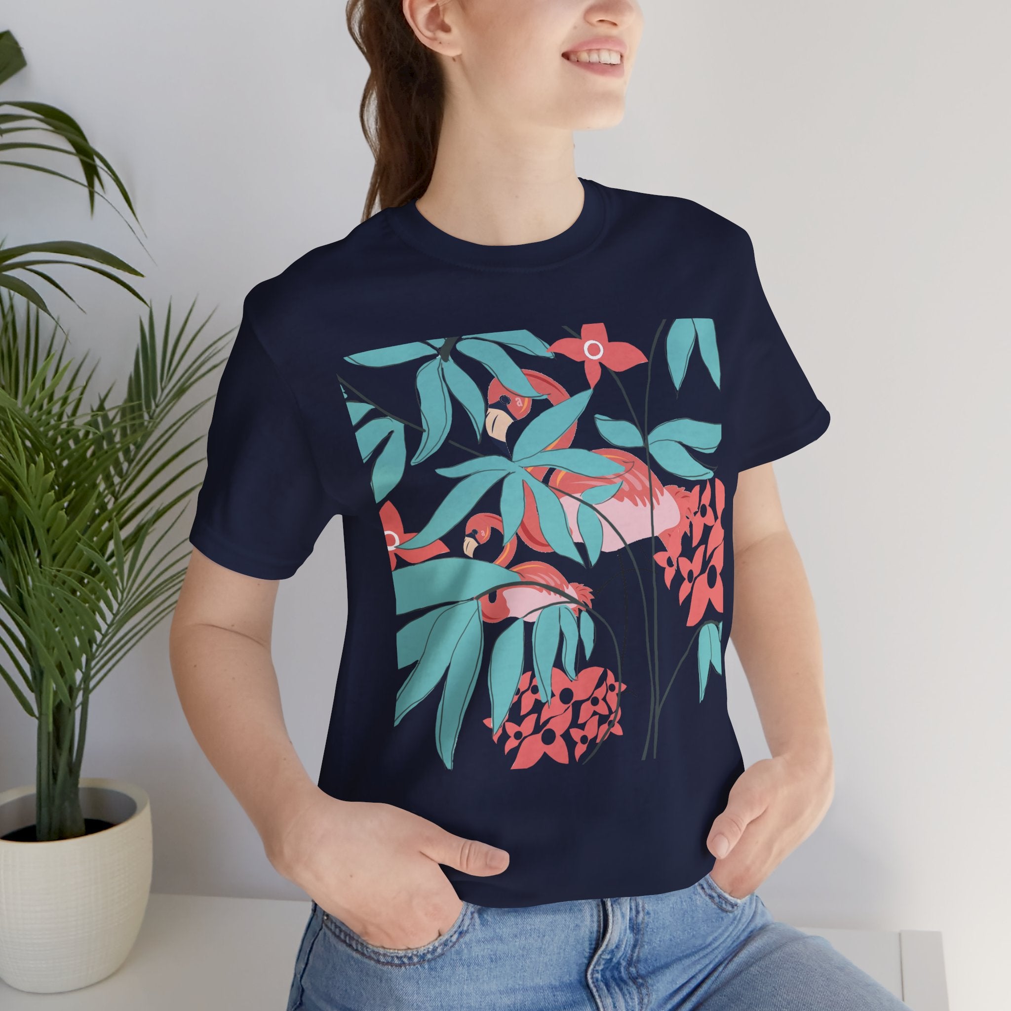 Floral Flamingo Short Sleeve Unisex Cotton T-Shirt