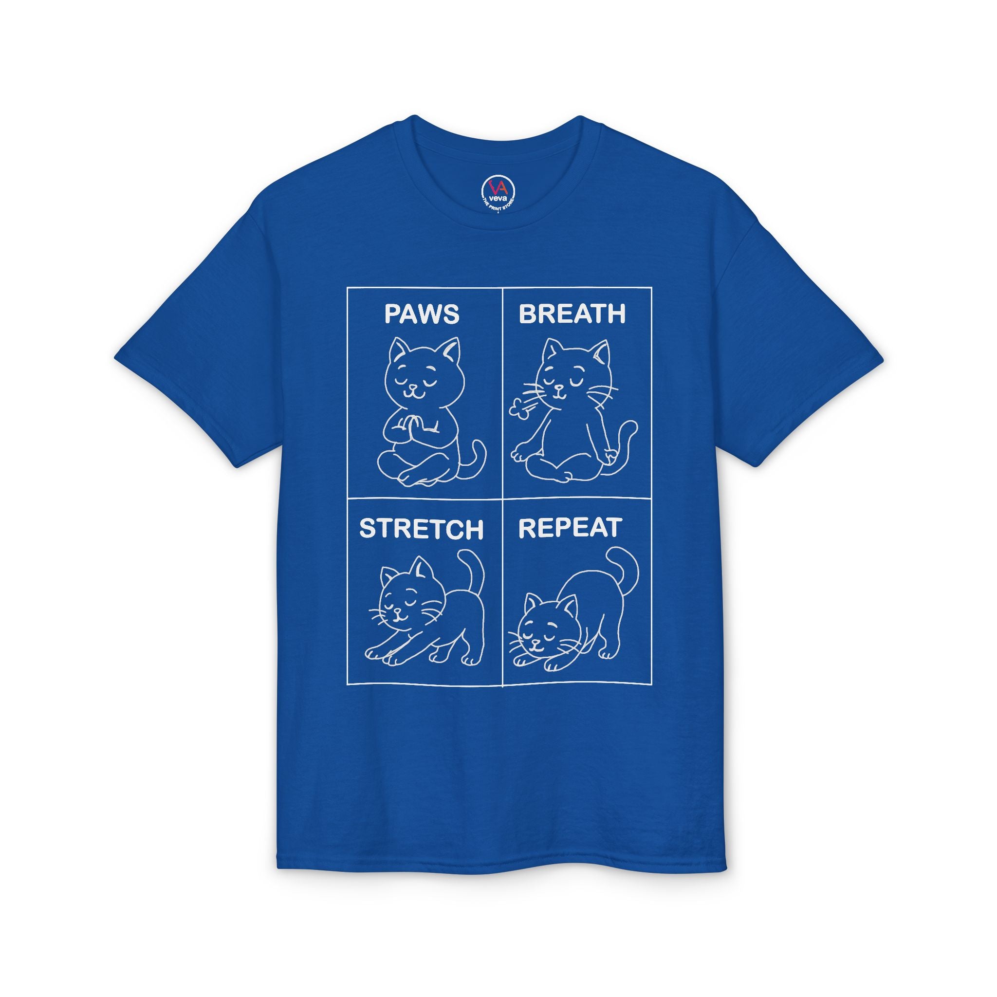Paws Breath Stretch Repeat T‑Shirt — Cute Cat Yoga Graphic Tee