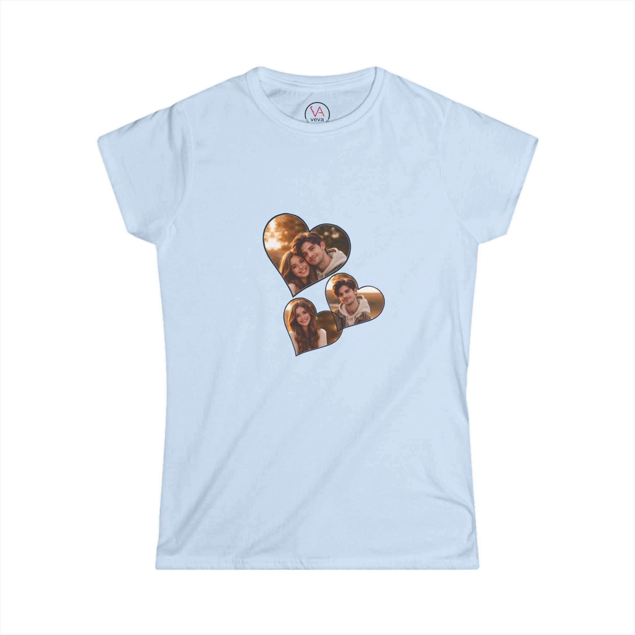 Custom Double Heart Photo T-Shirt for Her - Personalizable Tee