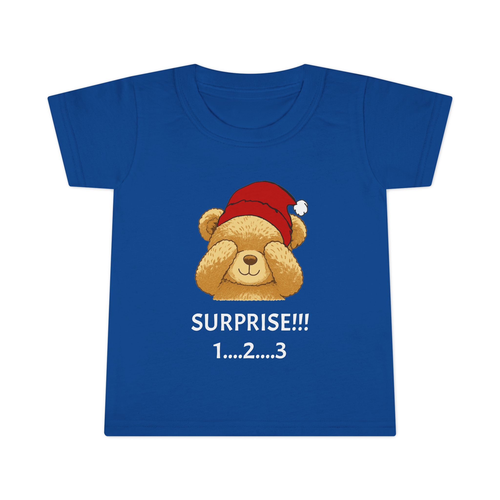 Toddler T-Shirt - Cute Surprise Bear with Santa Hat "SURPRISE!!! 1...2...3" Christmas Holiday Tee