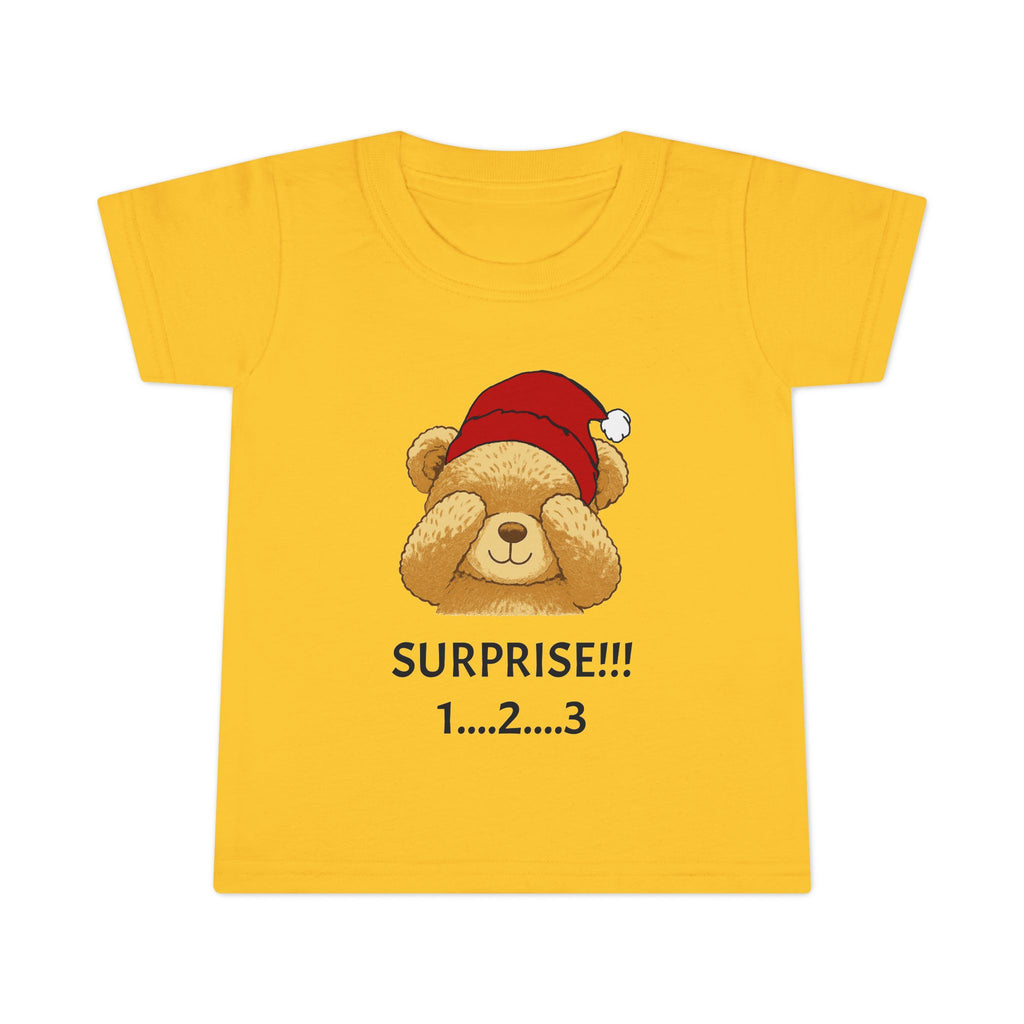 Toddler T-Shirt - Cute Surprise Bear with Santa Hat "SURPRISE!!! 1...2...3" Christmas Holiday Tee
