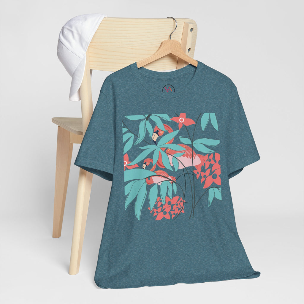 Floral Flamingo Short Sleeve Unisex Cotton T-Shirt
