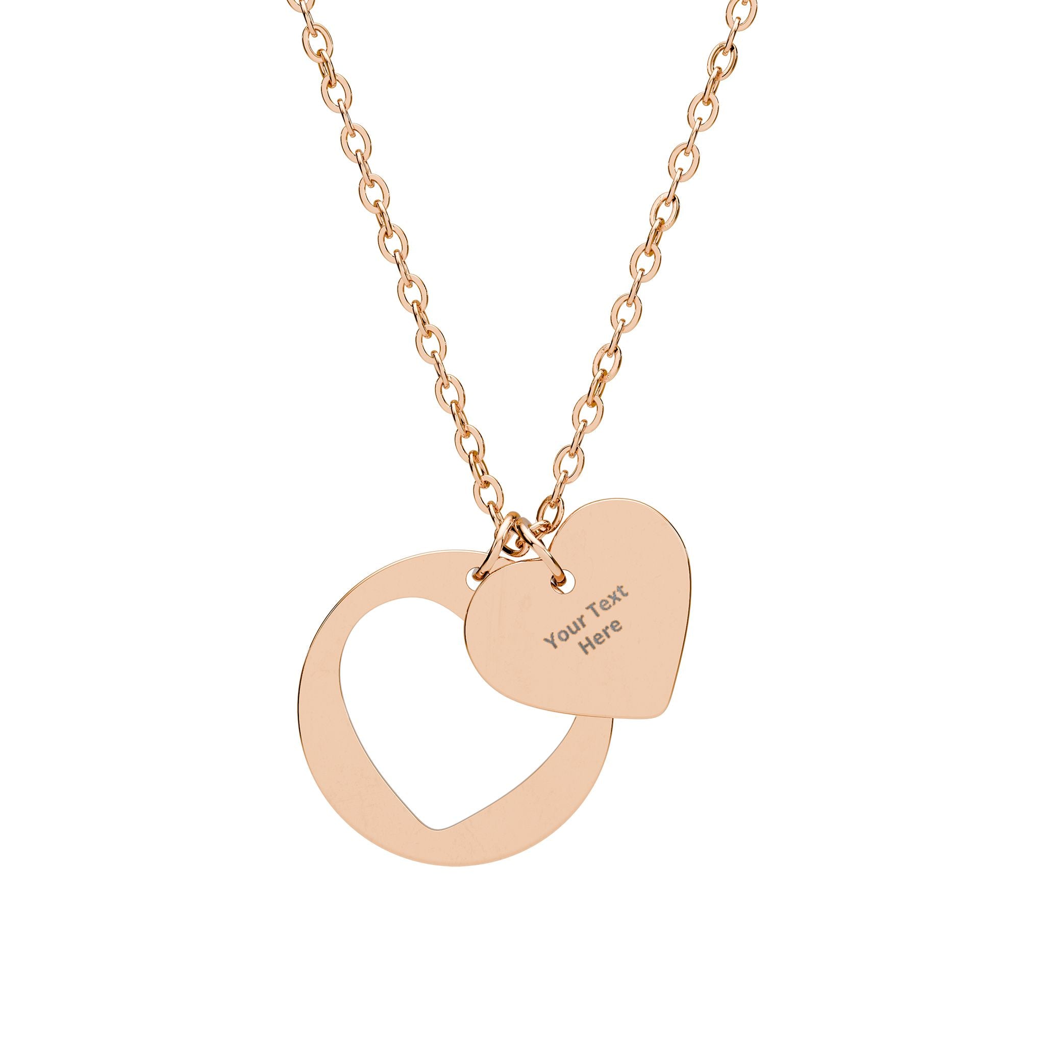 Engravable Heart Cutout Necklace — Personalized Double Pendant (Silver or Rose Gold)