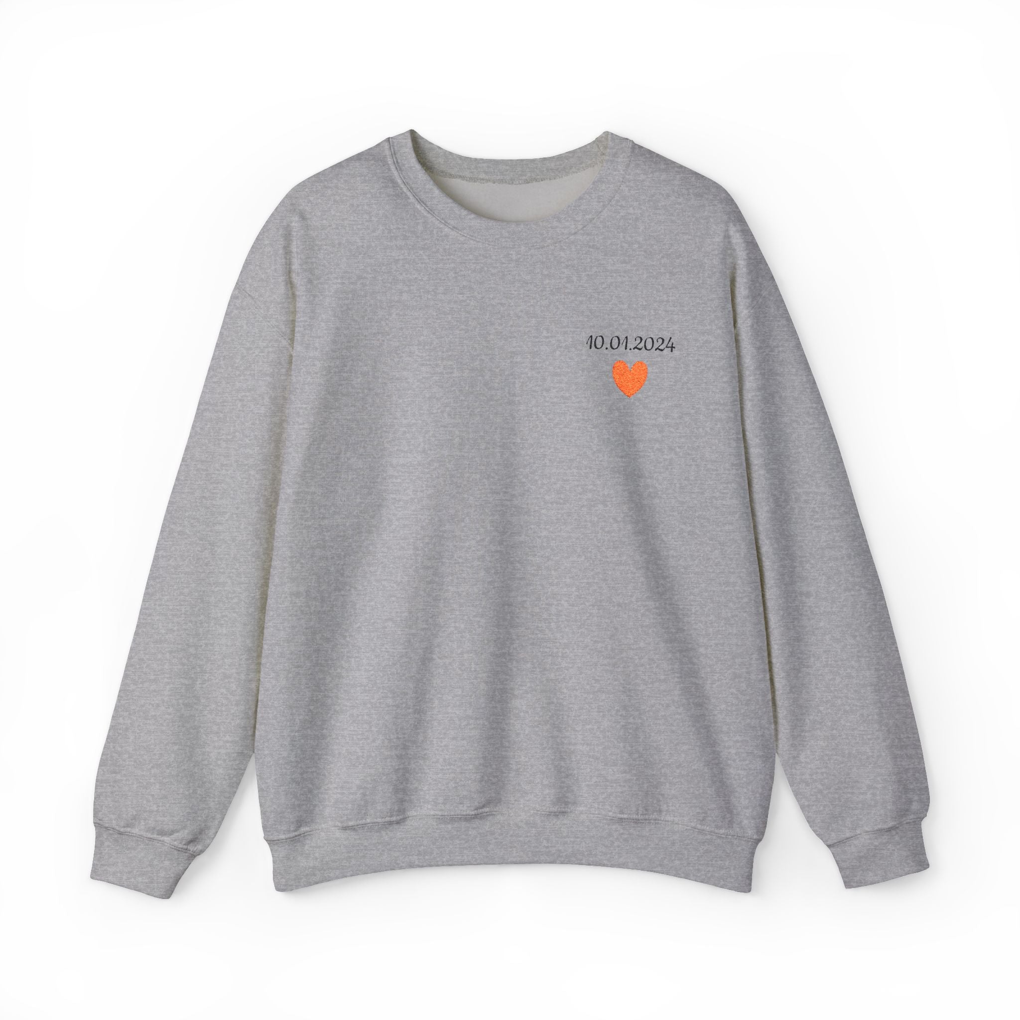 Embroidered Date Heart Crewneck Sweatshirt — Minimal Personalized Gift