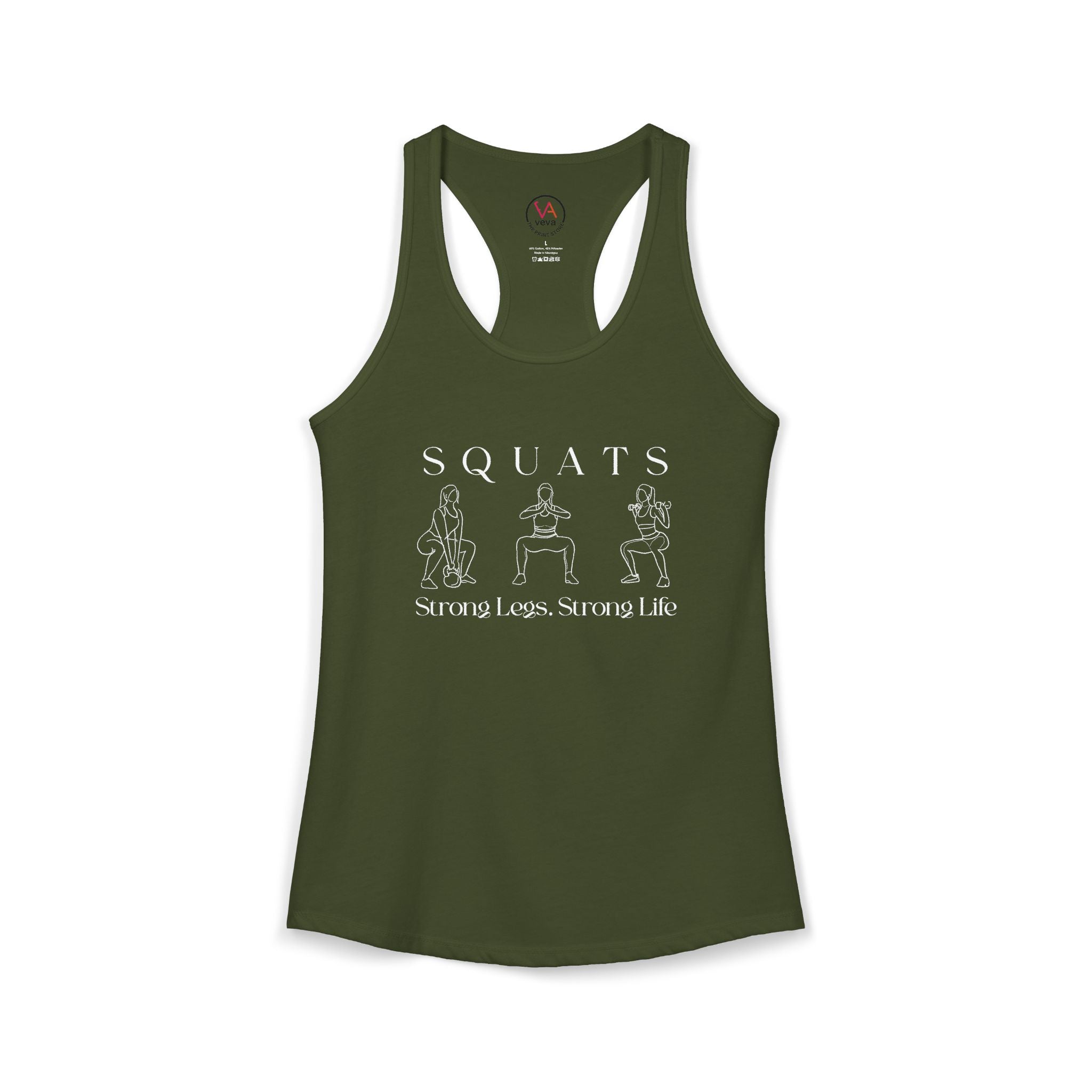 Squats. Strong Legs. Strong Life. – Women’s Racerback Tank