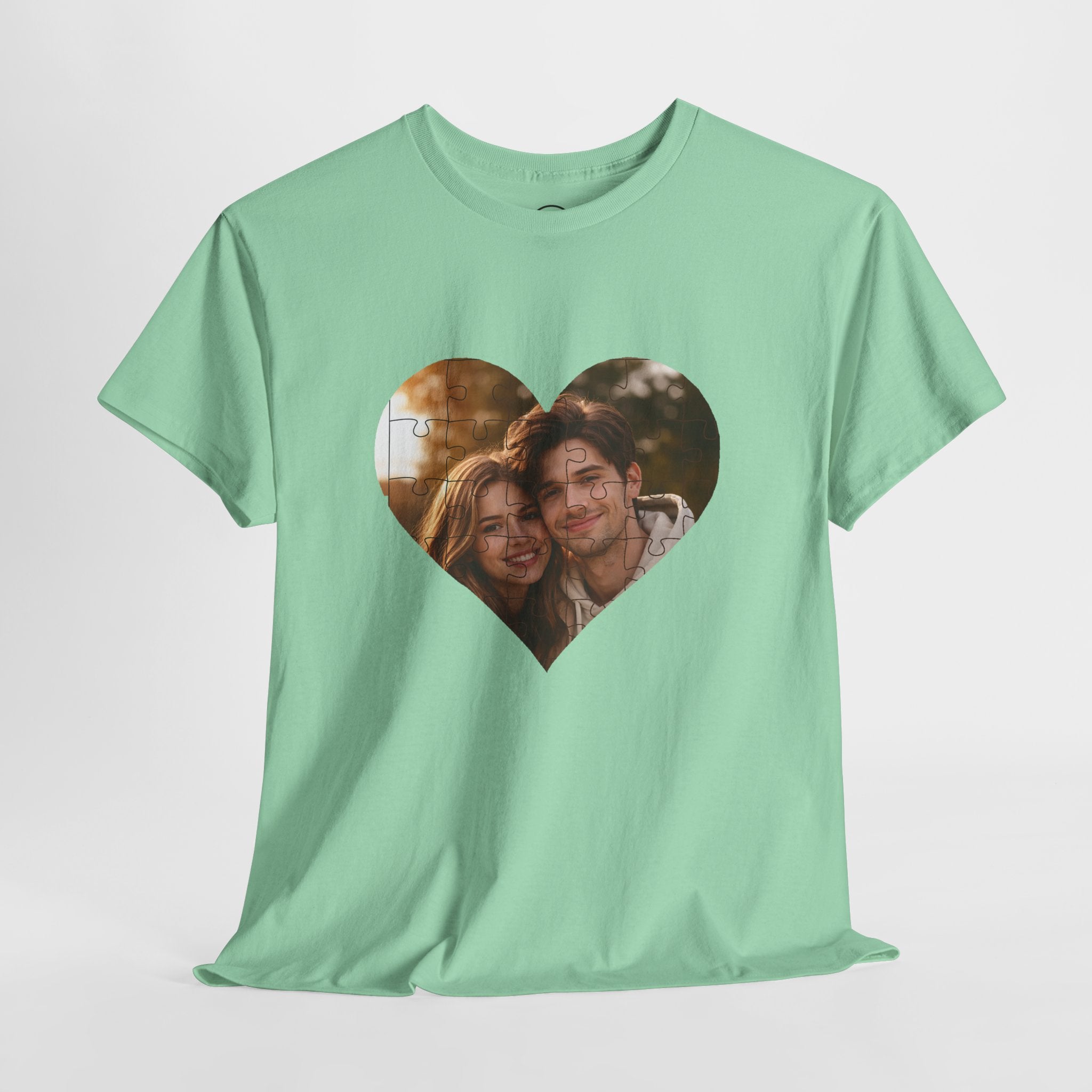 Personalized Puzzle Heart Photo Collage T-Shirt – Custom Picture Tee