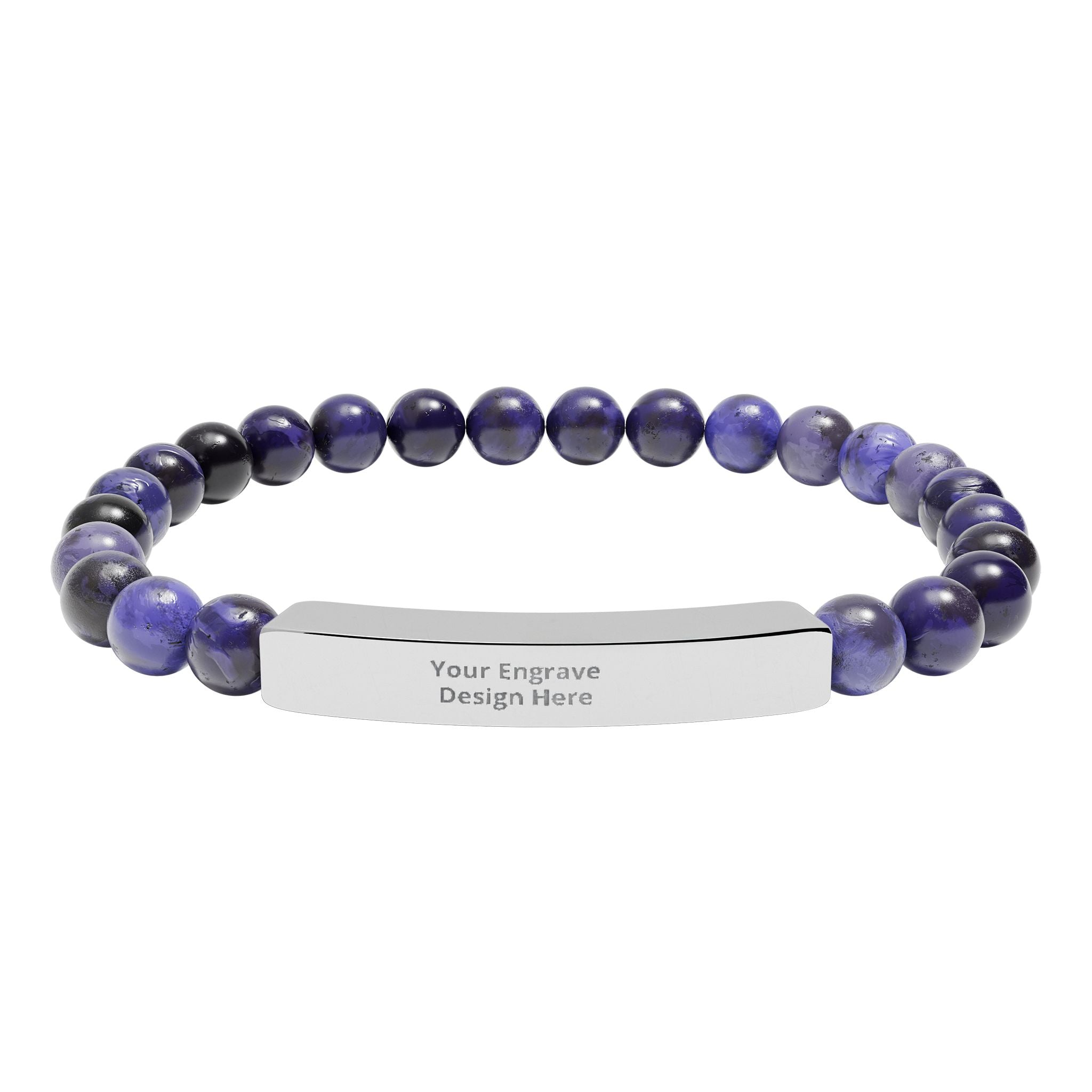 Engravable Natural Stone Bar Bracelet – Personalized Stretch Gemstone Bracelet
