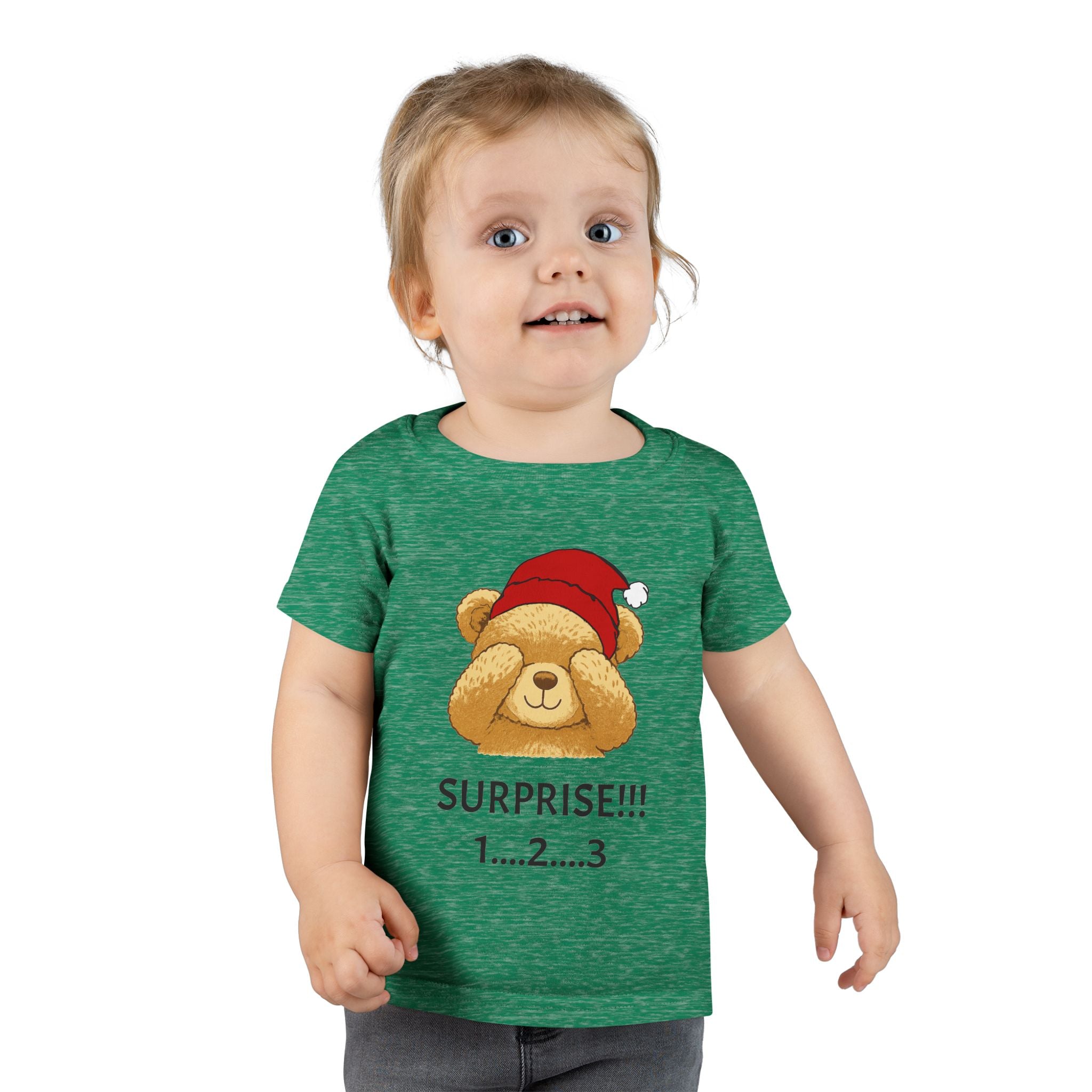 Toddler T-Shirt - Cute Surprise Bear with Santa Hat "SURPRISE!!! 1...2...3" Christmas Holiday Tee