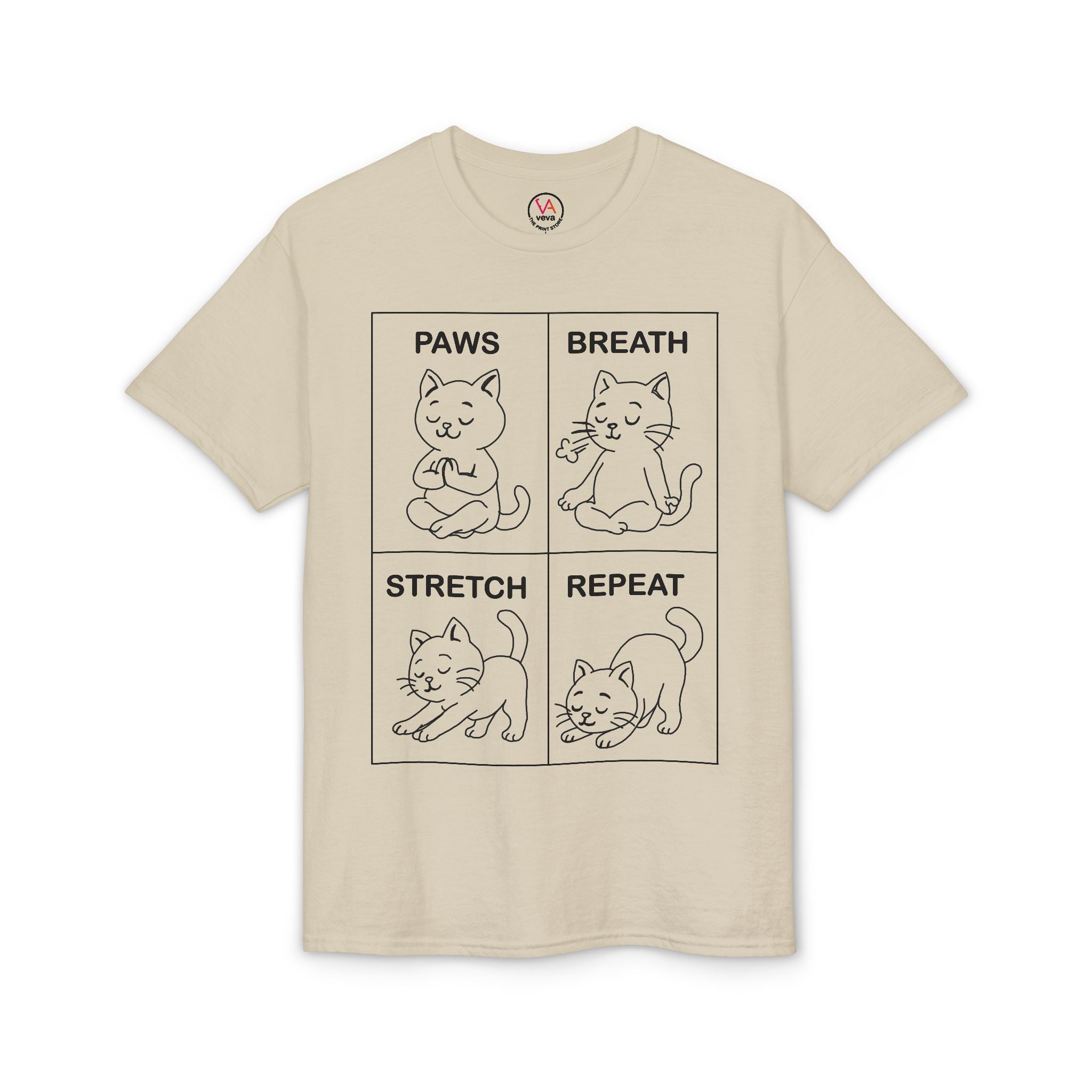 Paws Breath Stretch Repeat T‑Shirt — Cute Cat Yoga Graphic Tee
