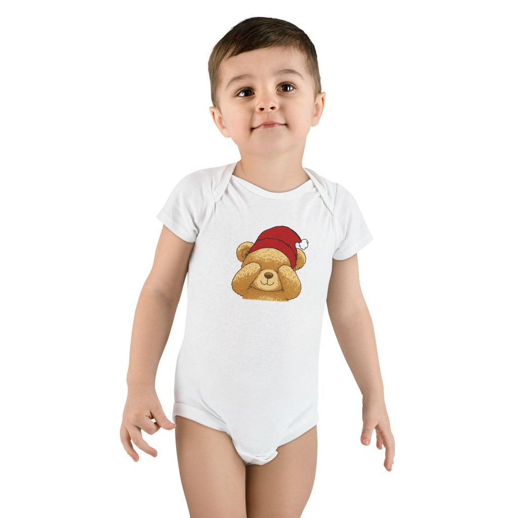 Christmas Teddy Bear Baby Onesie - Cute Santa Hat Infant Bodysuit