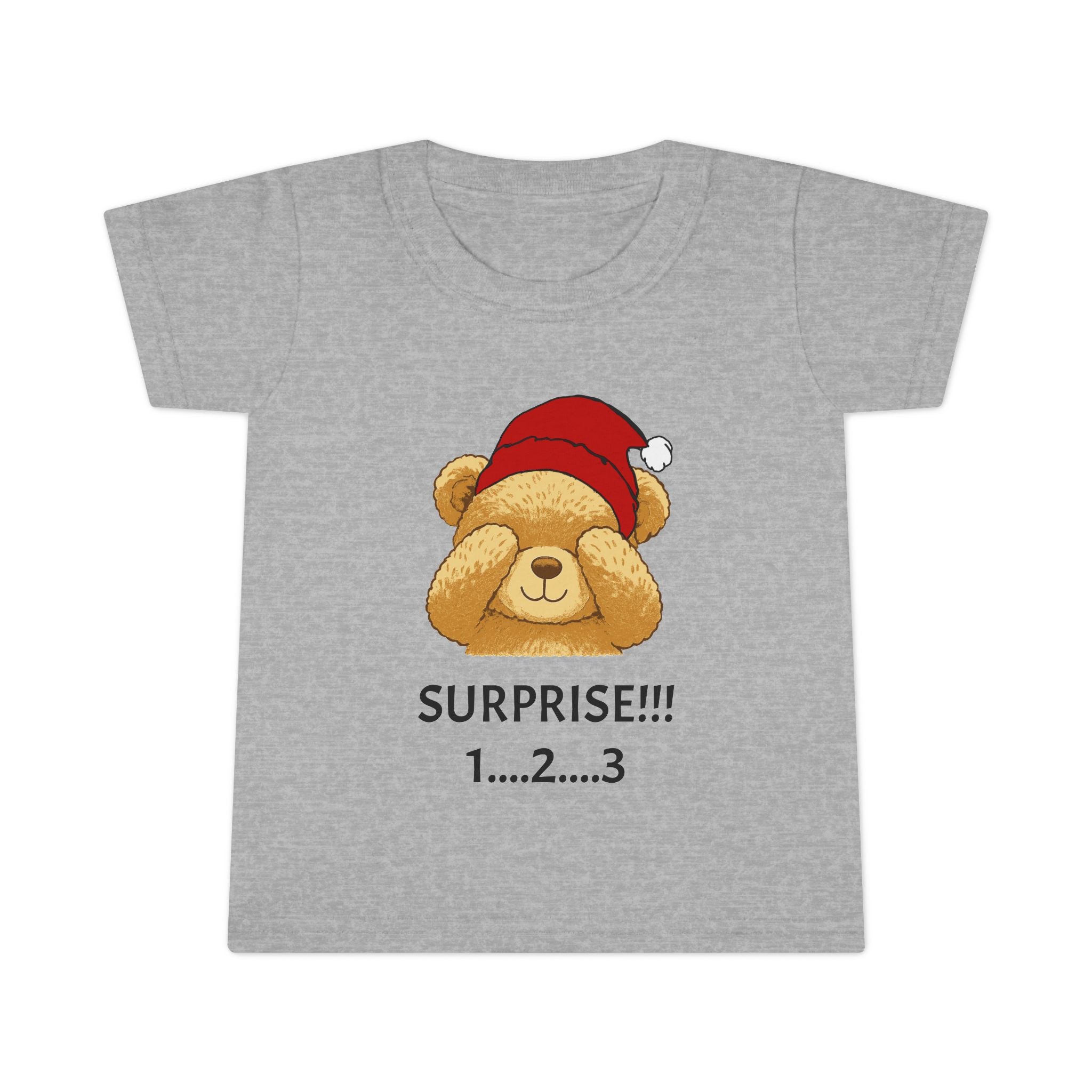 Toddler T-Shirt - Cute Surprise Bear with Santa Hat "SURPRISE!!! 1...2...3" Christmas Holiday Tee