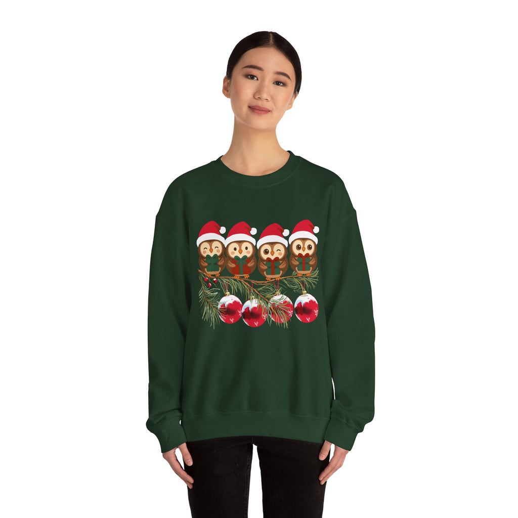 Festive Cheerful Owls Holiday Sweatshirt