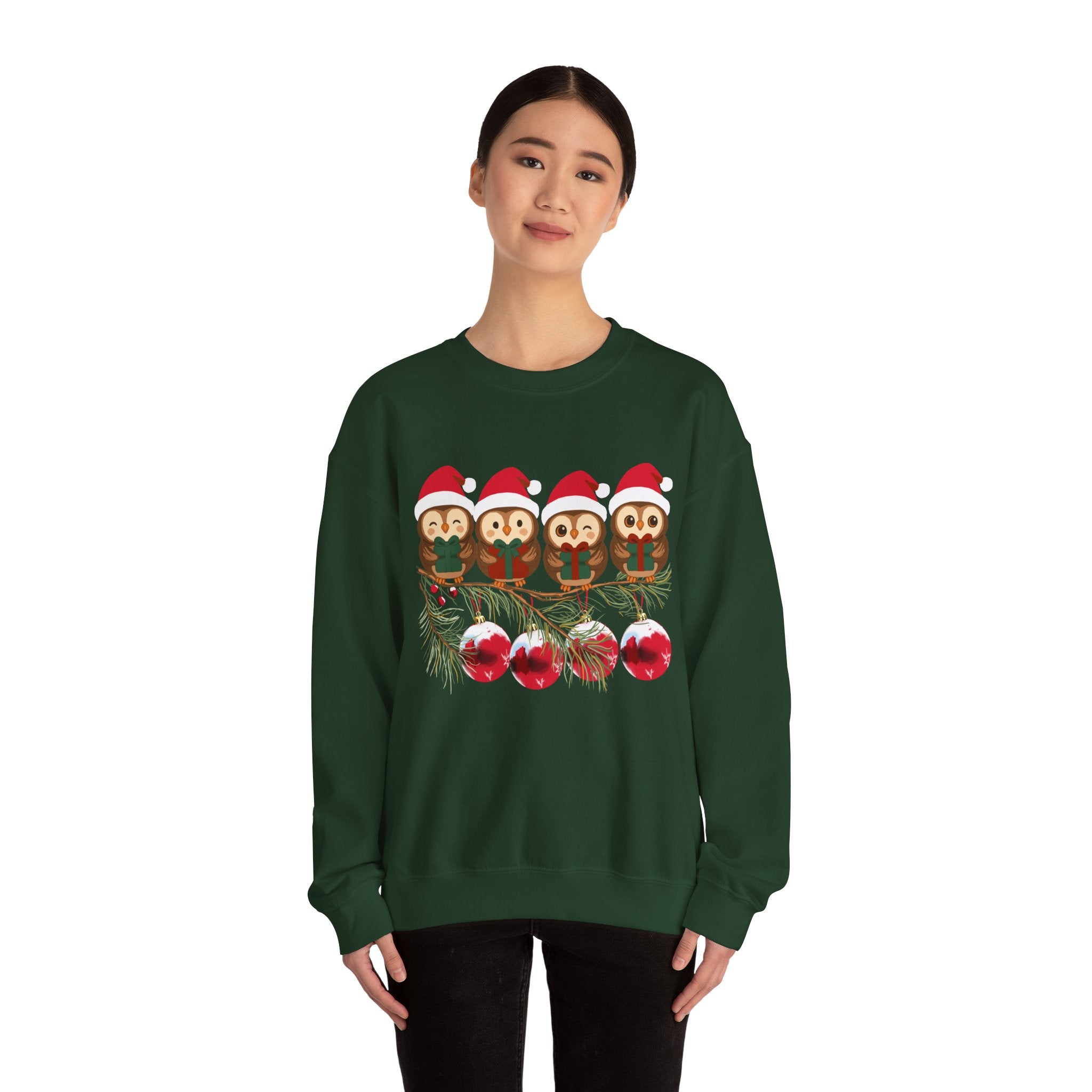 Festive Cheerful Owls Holiday Sweatshirt