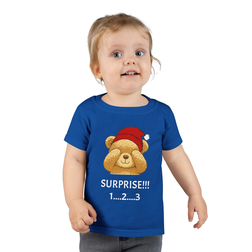 Toddler T-Shirt - Cute Surprise Bear with Santa Hat "SURPRISE!!! 1...2...3" Christmas Holiday Tee