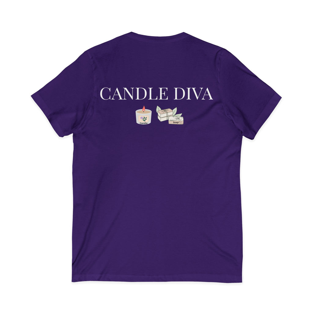 LMW Candle Diva V-Neck Tee - Front & Back Print 100% Cotton