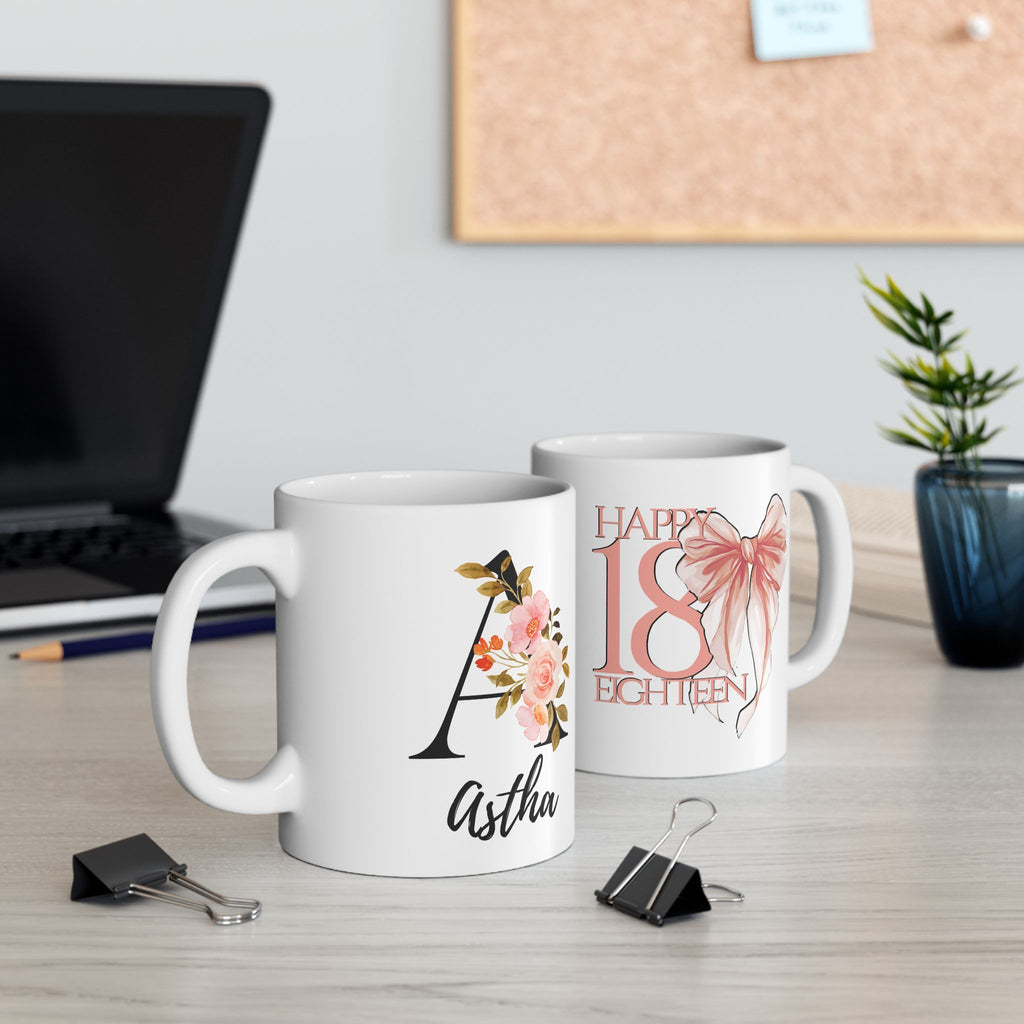 Happy 18th Birthday Floral Mug — Elegant Pastel 18th Birthday Coffee Cup