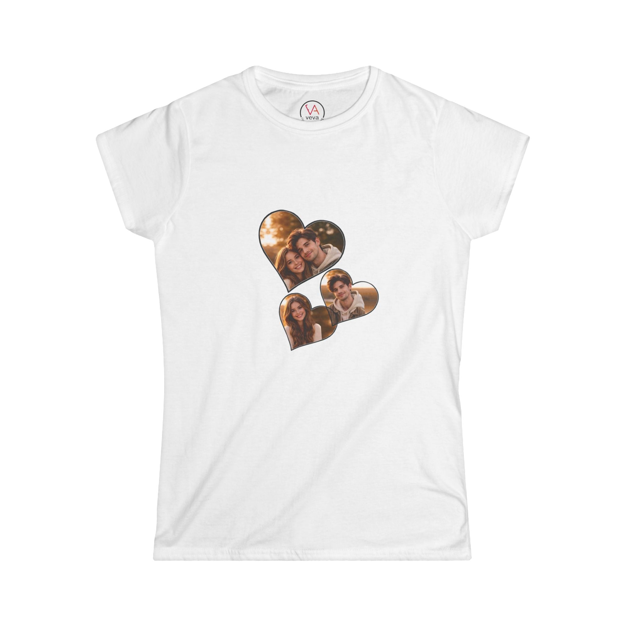 Custom Double Heart Photo T-Shirt for Her - Personalizable Tee