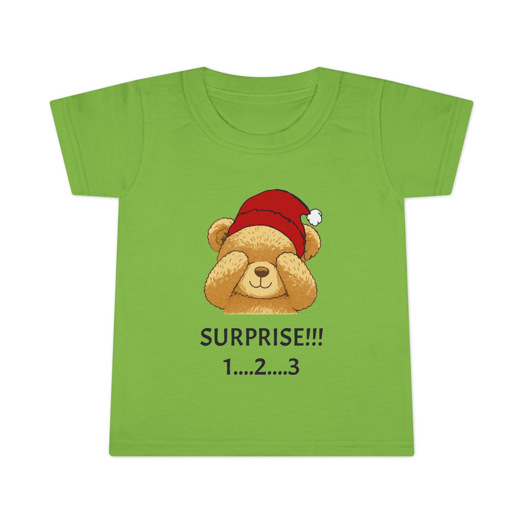 Toddler T-Shirt - Cute Surprise Bear with Santa Hat "SURPRISE!!! 1...2...3" Christmas Holiday Tee