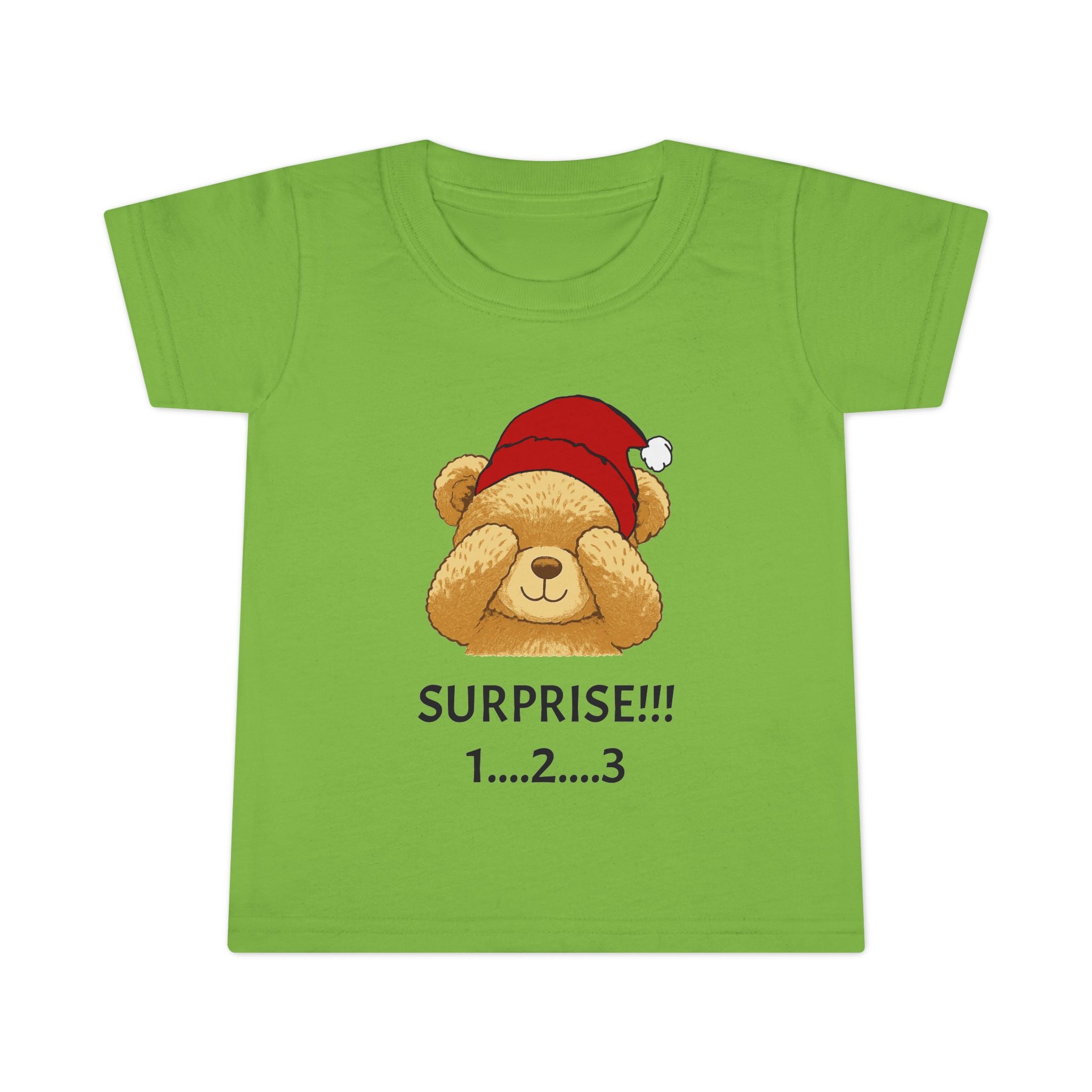 Toddler T-Shirt - Cute Surprise Bear with Santa Hat "SURPRISE!!! 1...2...3" Christmas Holiday Tee